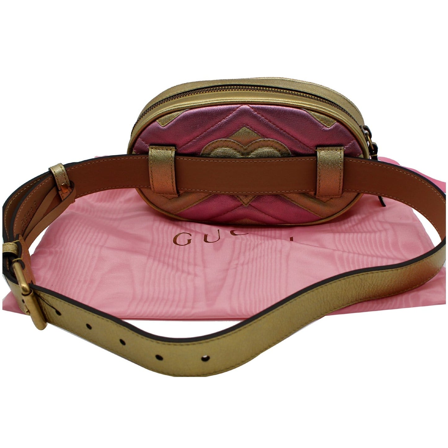 GUCCI GG Marmont Matelasse Metallic Calfskin Leather Belt Bag Gold Pink 476434 - 10% OFF