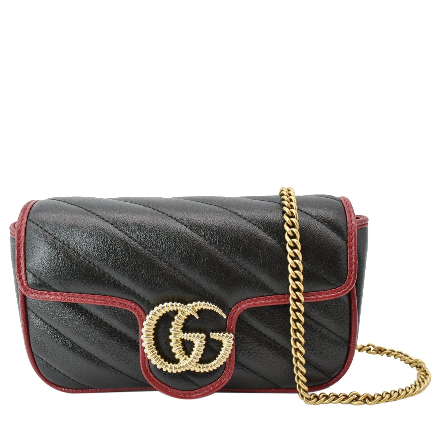 GUCCI GG Marmont Mini Matelass� Leather Shoulder Crossbody Bag Black/Cerise 574969