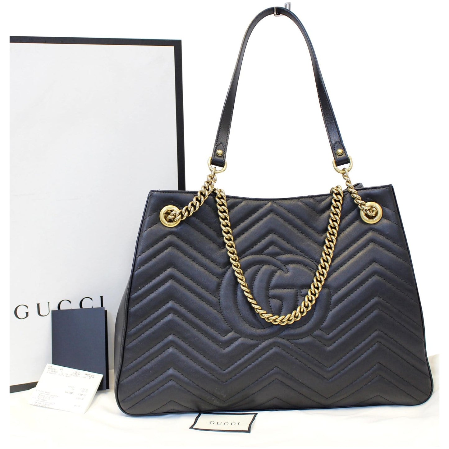 GUCCI GG Marmont Metelasse Medium Quilted Leather Shoulder Bag 453569 Black