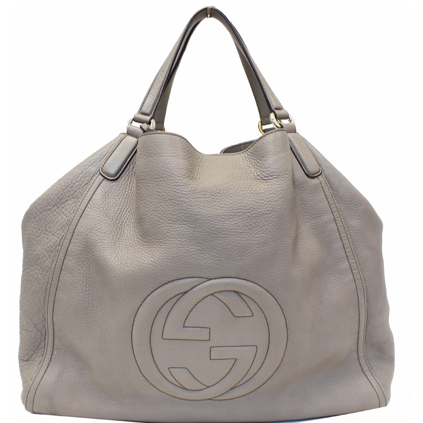 GUCCI Soho Pebbled Leather Large Tote Shoulder Bag Taupe
