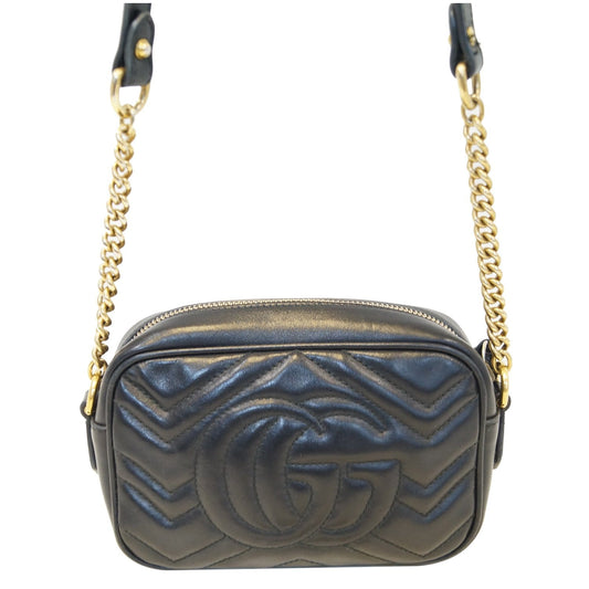 GUCCI GG Marmont Matelasse Mini Leather Crossbody Bag Black 448065