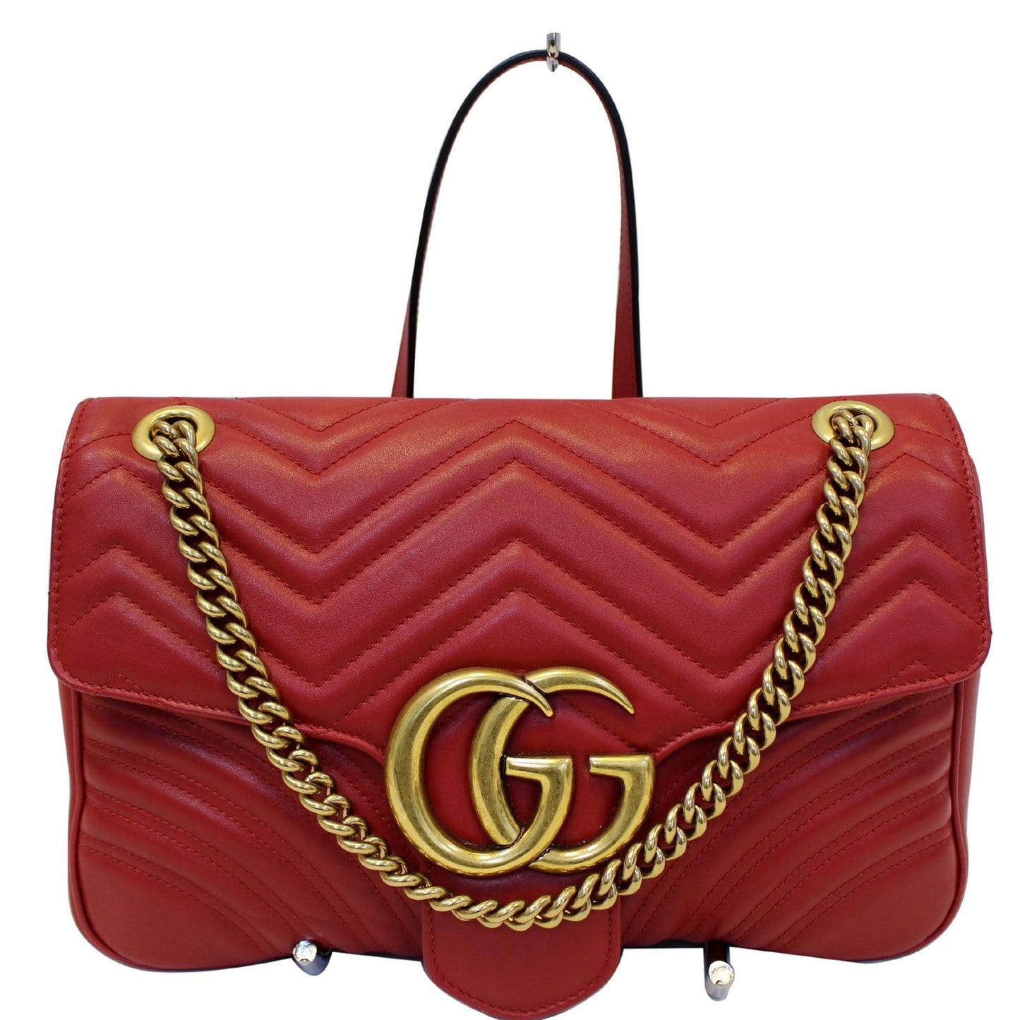 GUCCI GG Marmont Matelasse Leather Shoulder Bag Red 443496