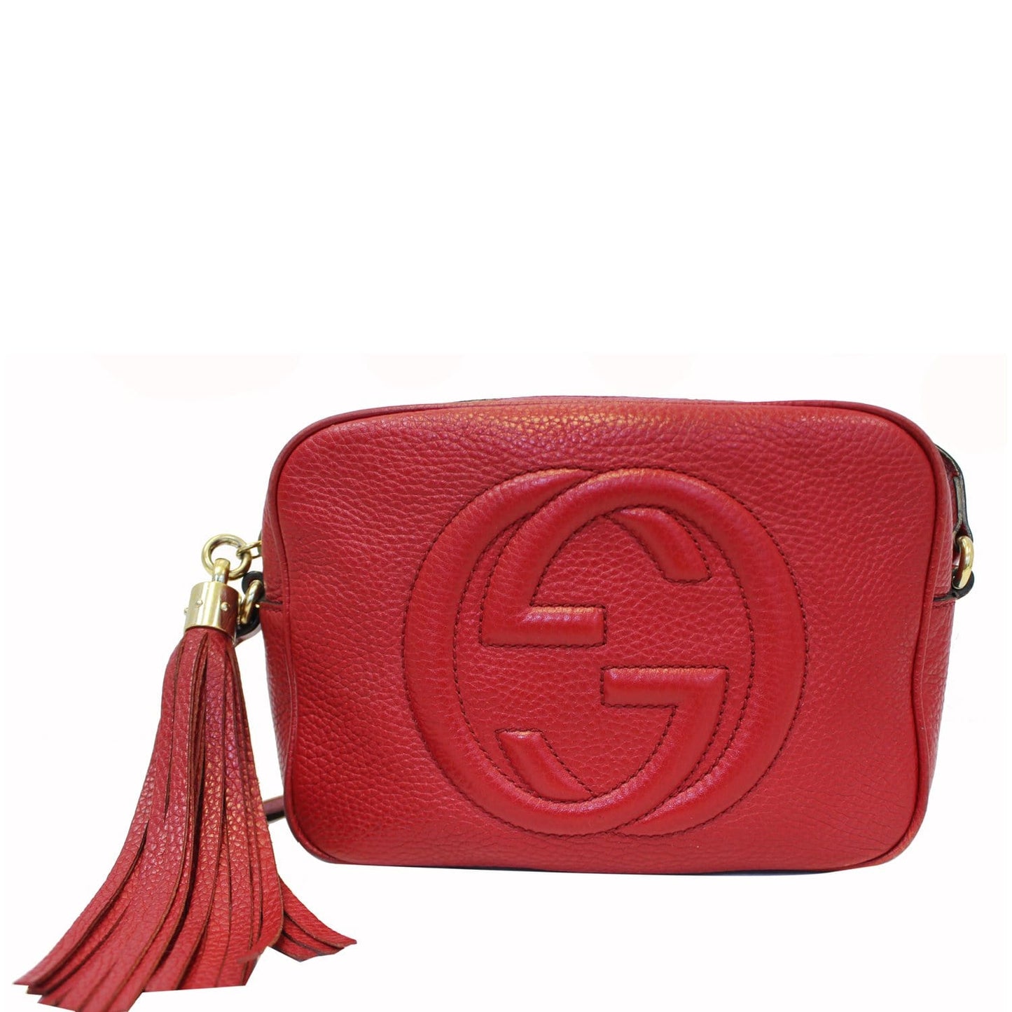 GUCCI Soho Disco Pebbled Leather Small Crossbody Bag Red
