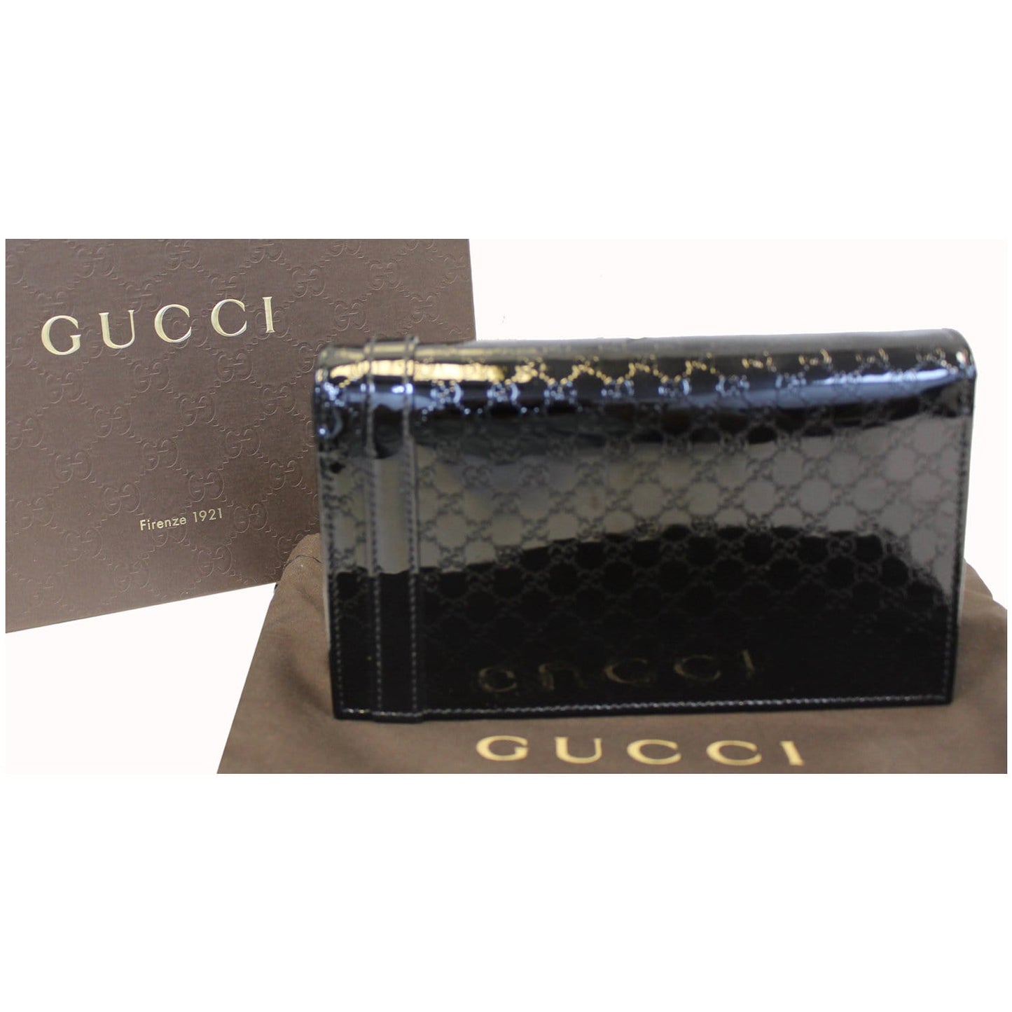 GUCCI Micro GG Patent Leather Clutch Crossbody Bag 354086