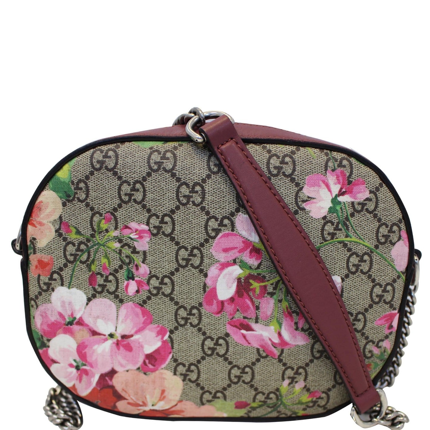 GUCCI GG Supreme Monogram Blooms Print Mini Chain Crossbody Bag Beige