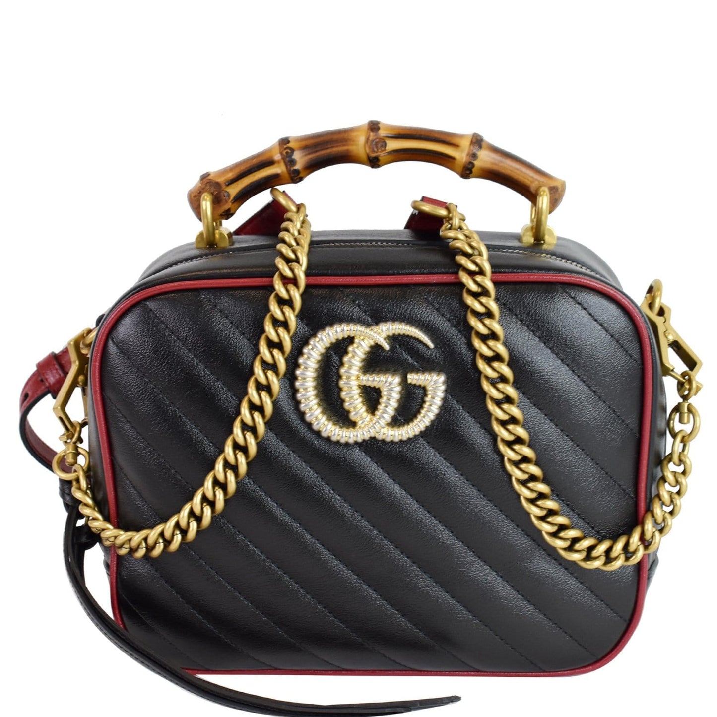 GUCCI GG Marmont Small Bamboo Leather Shoulder Bag Black 602270