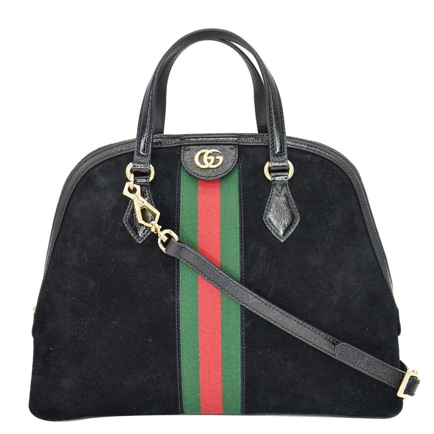GUCCI Ophidia GG Suede Web Top Handle Crossbody Bag Black 524533