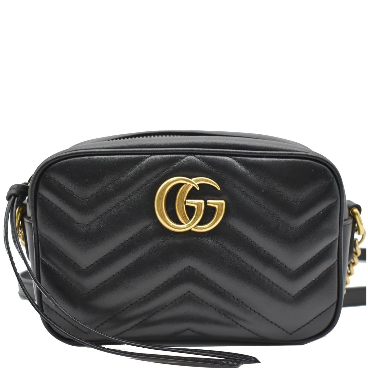 GUCCI GG Marmont Matelasse Mini Leather Crossbody Bag Black 448065