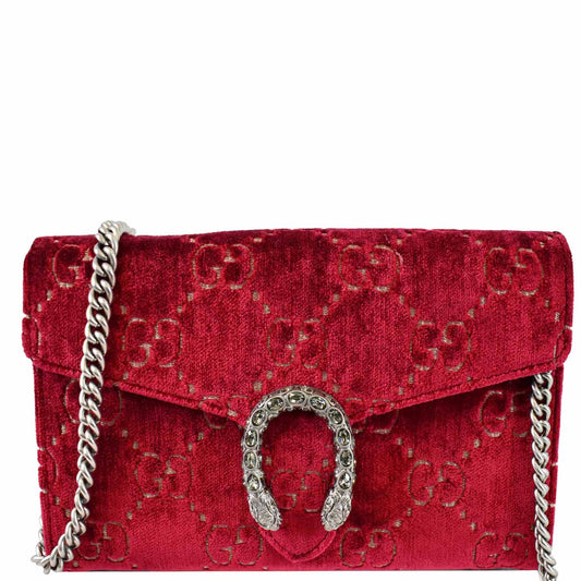 GUCCI Dionysus Mini Velvet GG Monogram Crossbody Chain Wallet Red 401231
