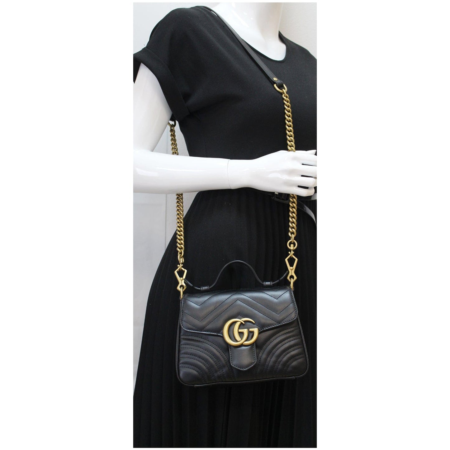 GUCCI GG Marmont Mini Leather Top Handle Shoulder Bag Black 547260