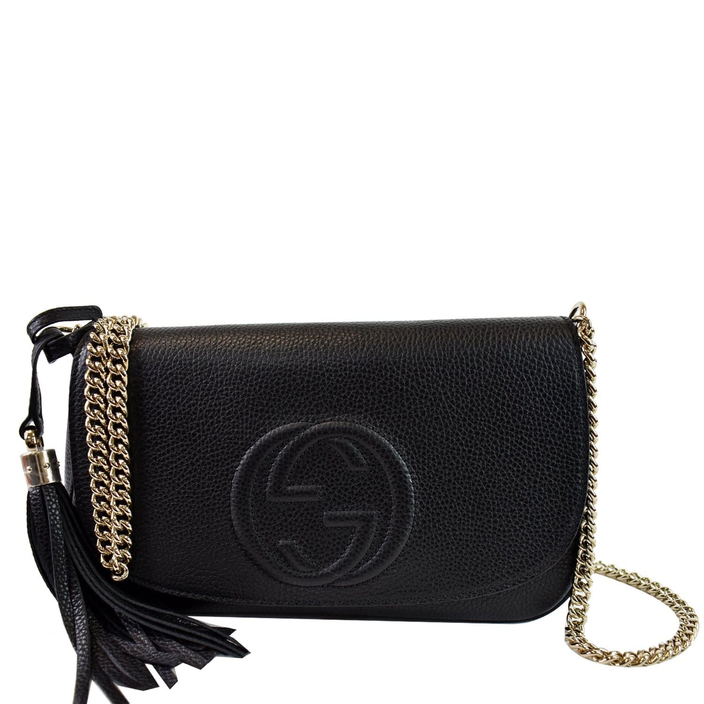 GUCCI Soho Chain Flap Leather Shoulder Bag Black 536224