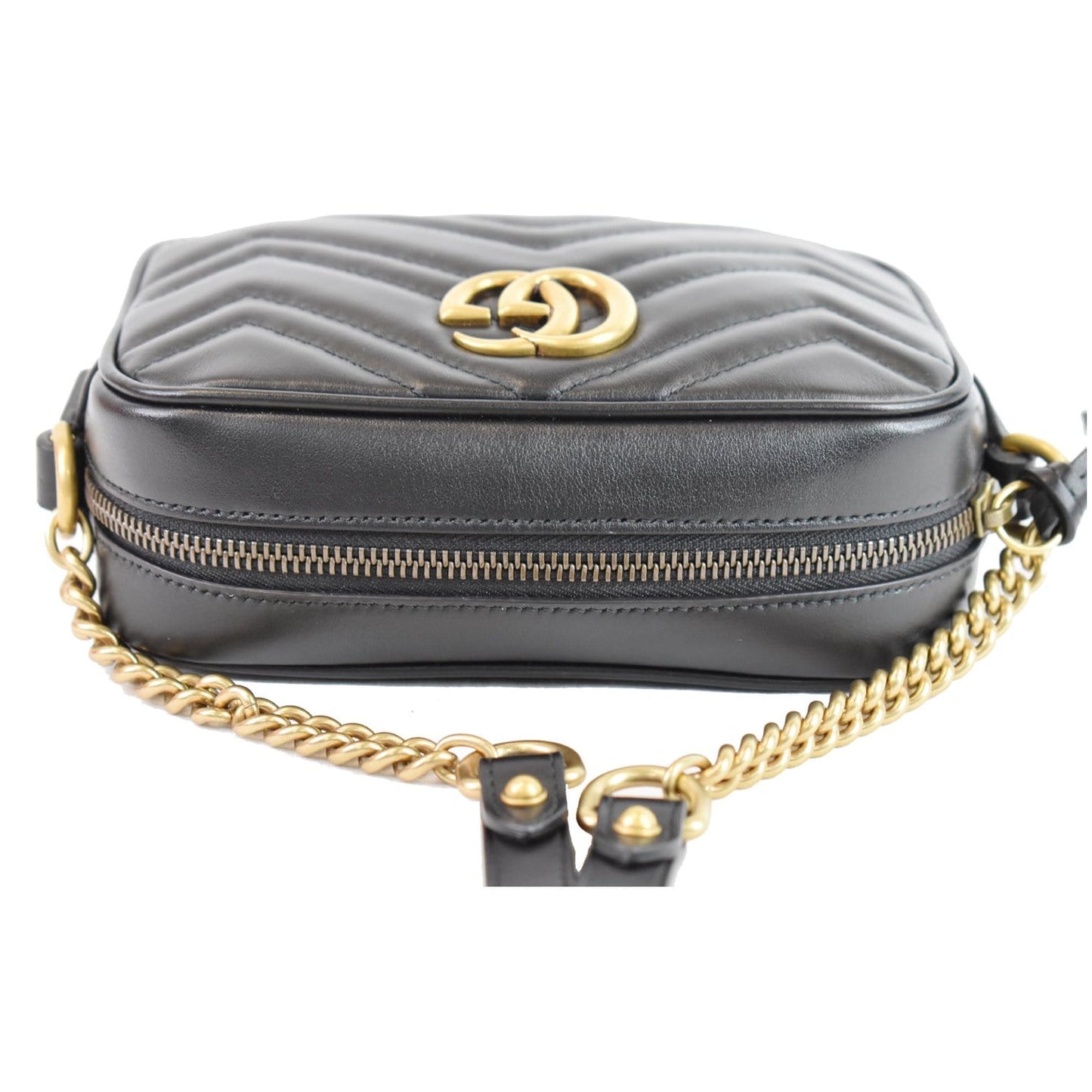 GUCCI GG Marmont Matelasse Mini Leather Shoulder Bag Black 448065