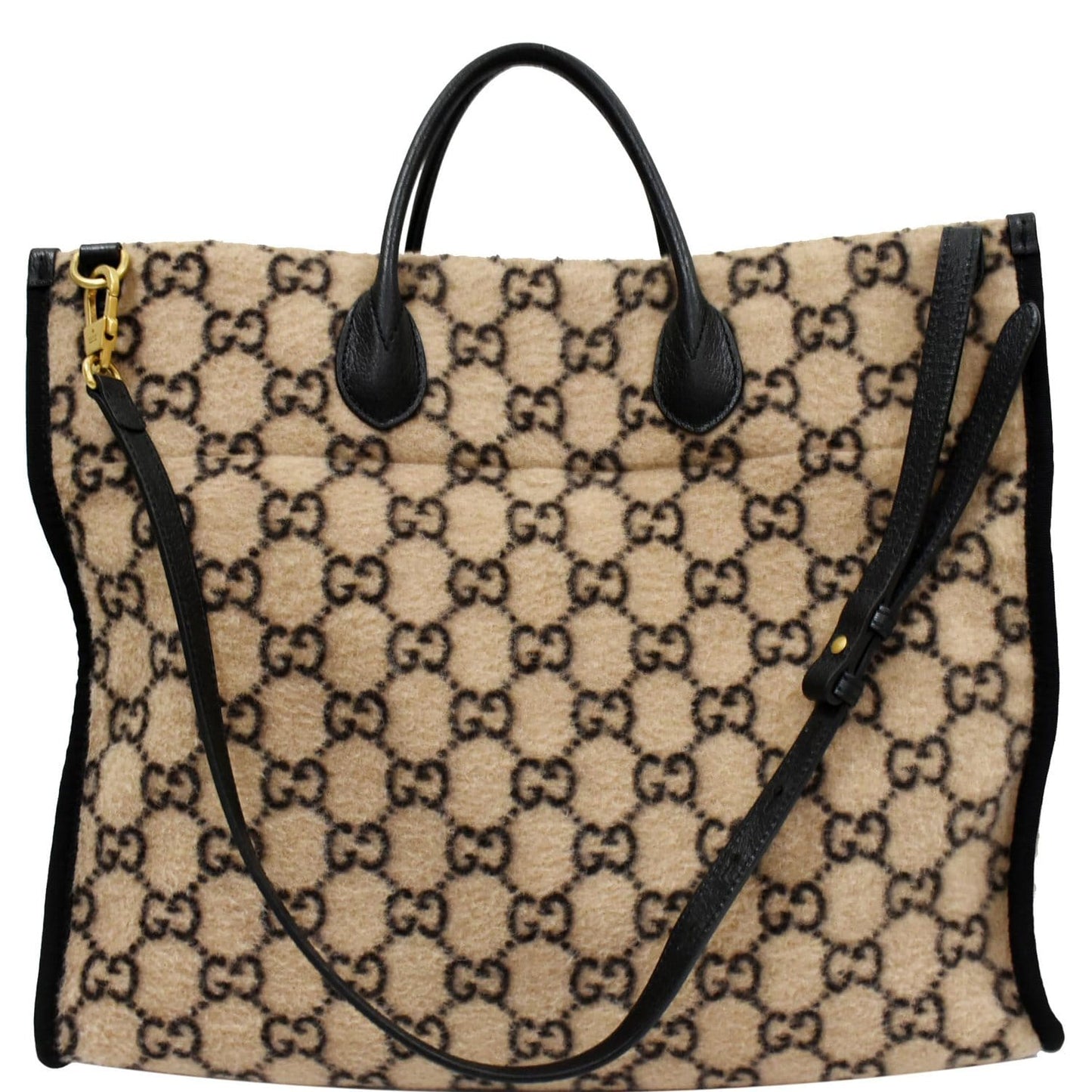 GUCCI GG Monogram Wool Tote Shoulder Bag Beige 598169