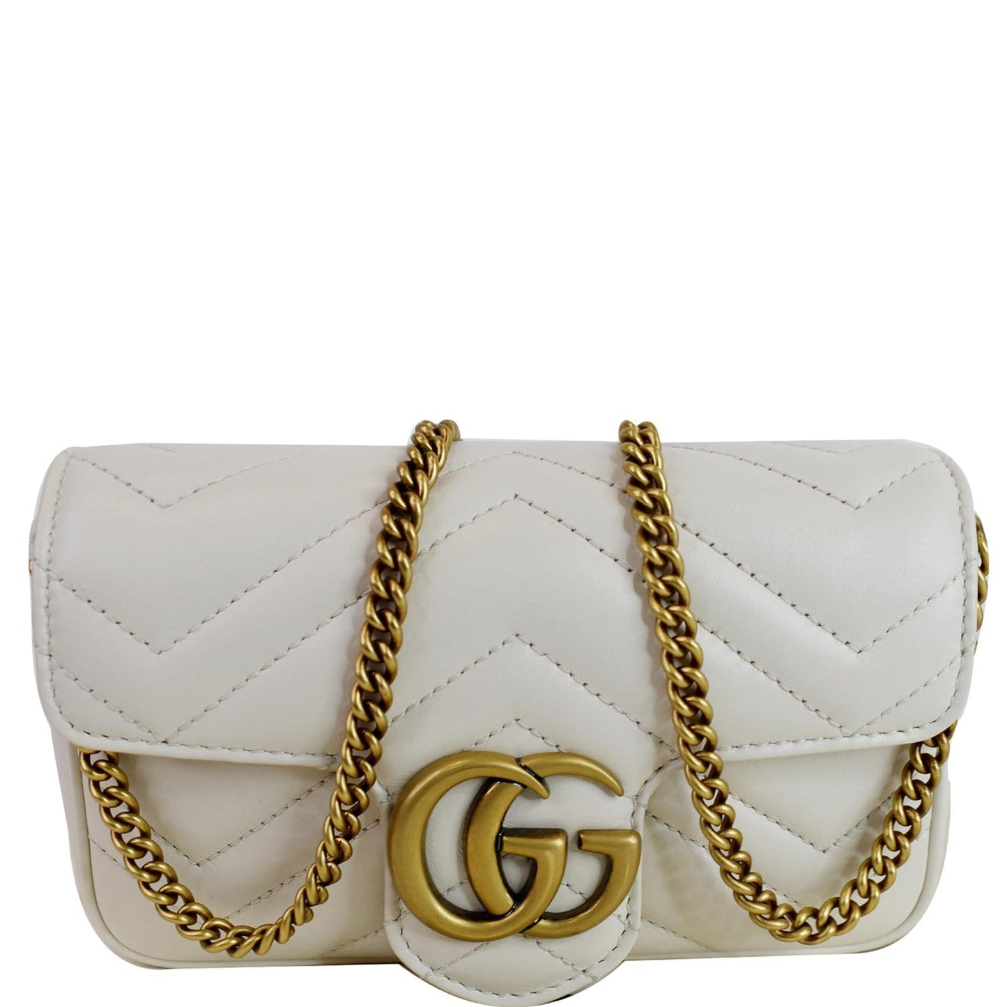 GUCCI GG Marmont Super Mini Matelasse Leather Shoulder Bag White 476433