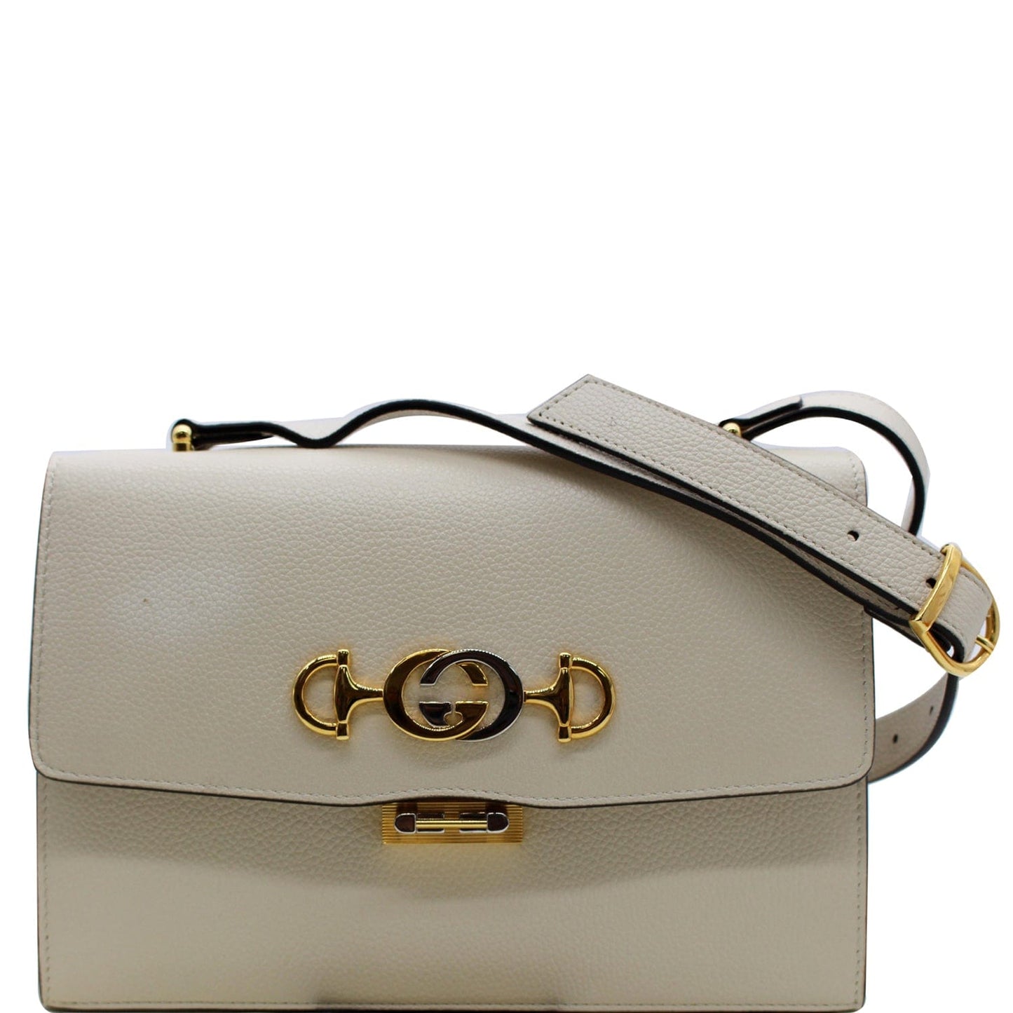 GUCCI Zumi Small Grainy Leather Chain Crossbody Bag White 576388