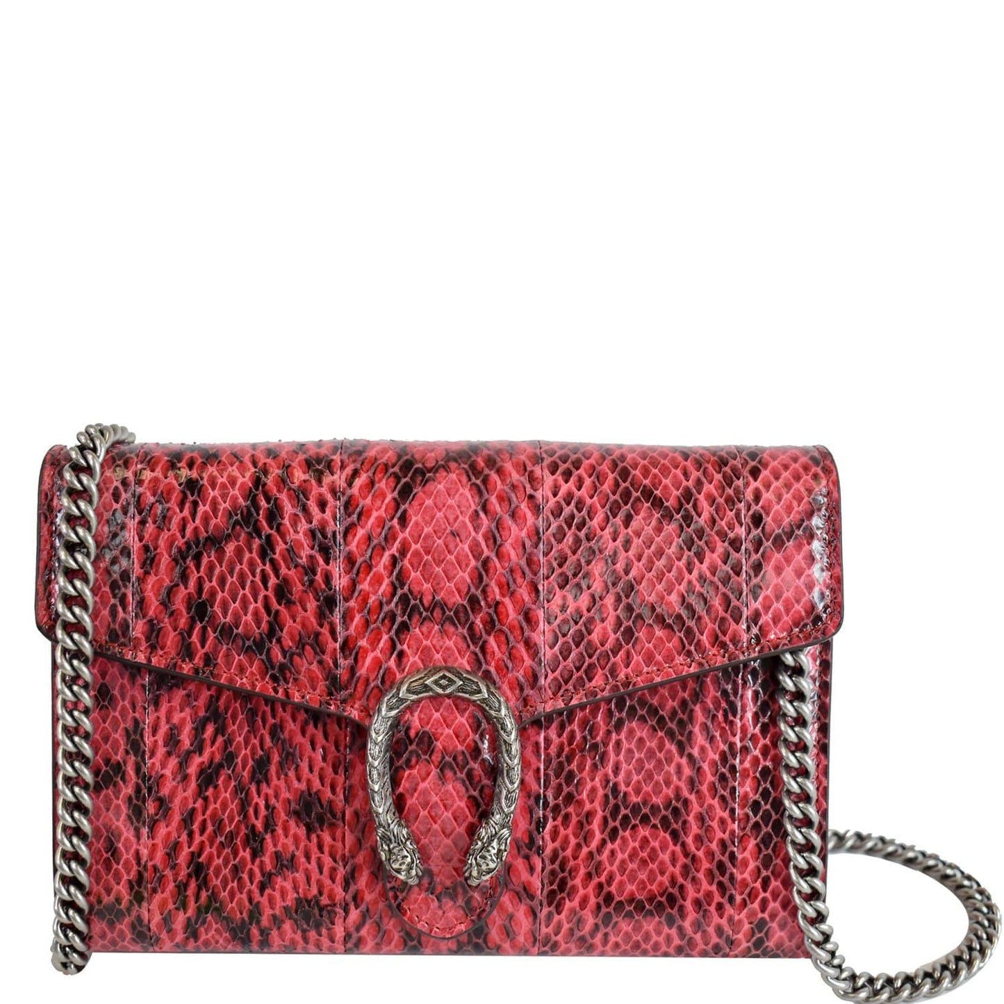 GUCCI Dionysus Mini Python Leather Crossbody Chain Wallet Red 401231