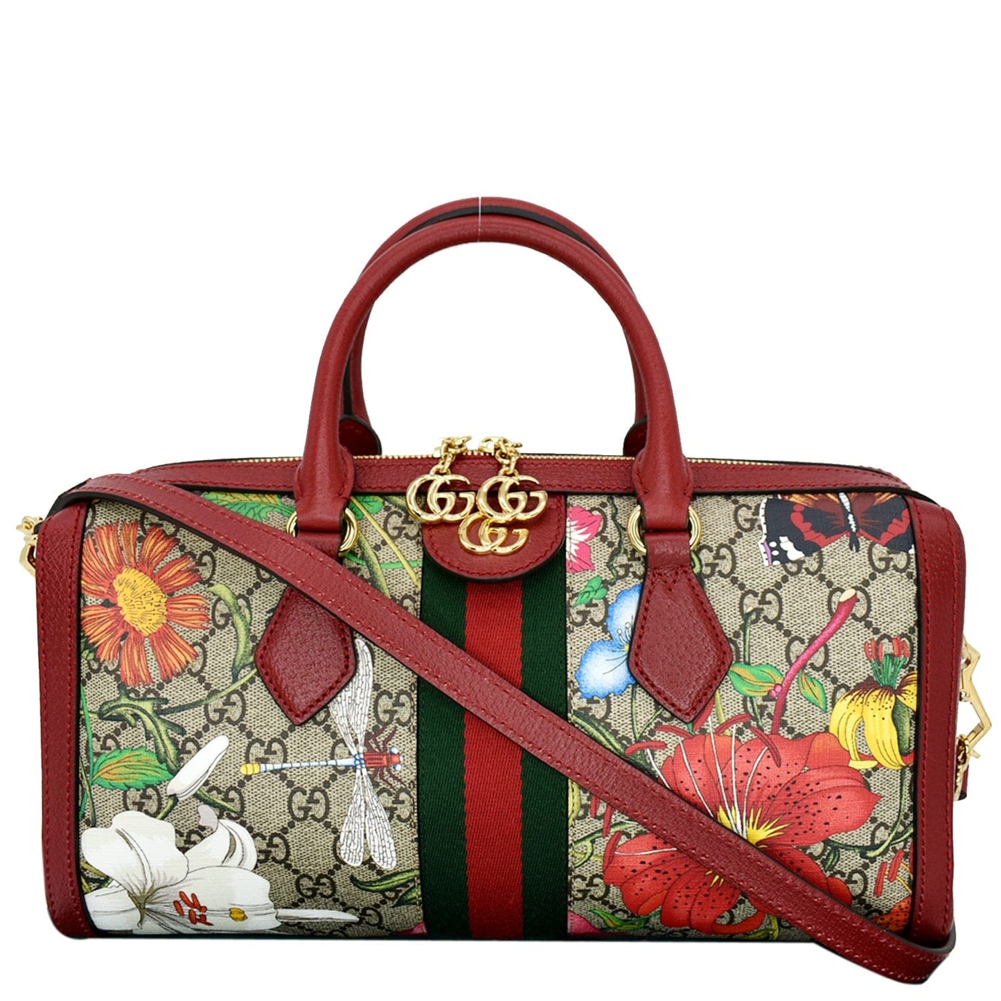 GUCCI Ophidia Flora Web GG Supreme Canvas Top Handle Shoulder Bag Red 524532