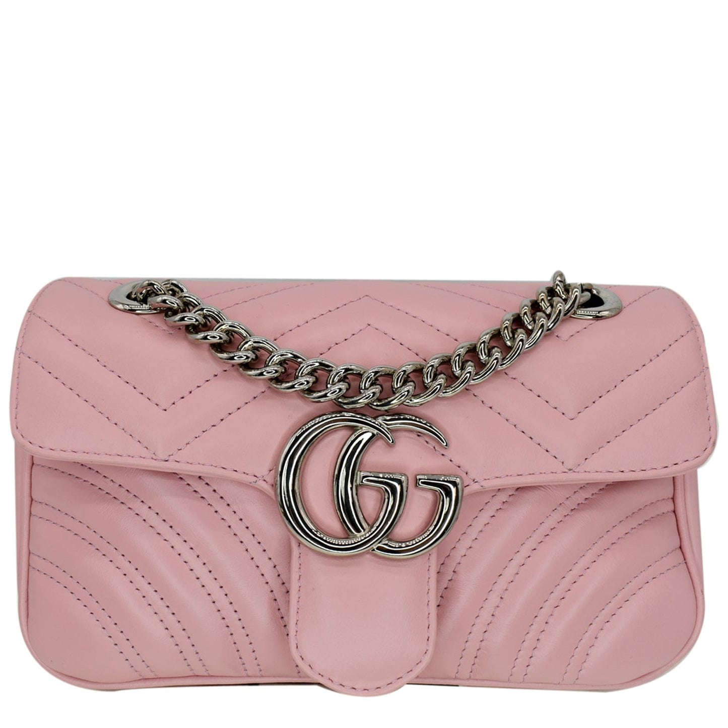 GUCCI GG Marmont Mini Matelass� Leather Shoulder Crossbody Bag Pastel Pink 446744