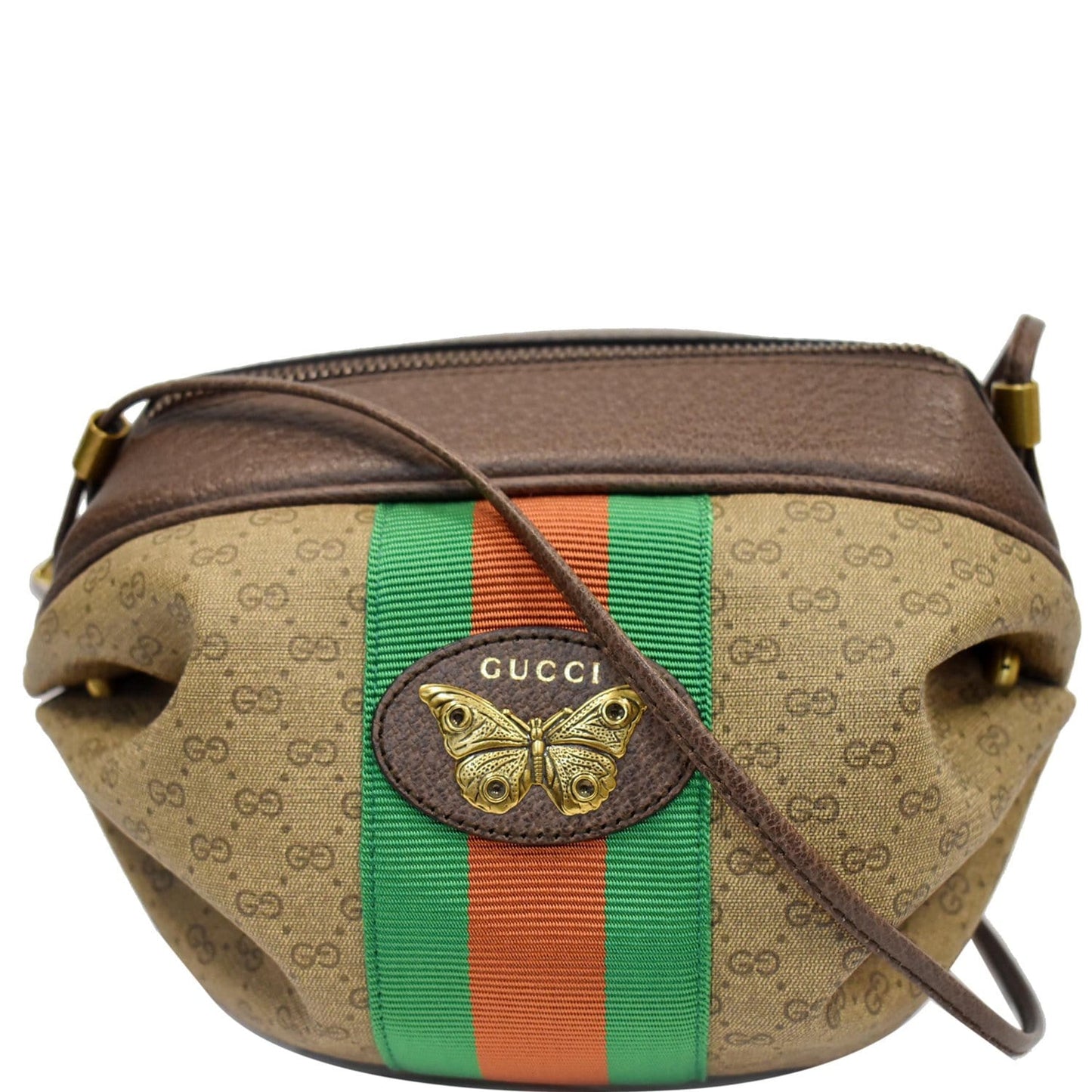 GUCCI New Candy Butterfly Mini GG Supreme Monogram Web Crossbody Bag Beige