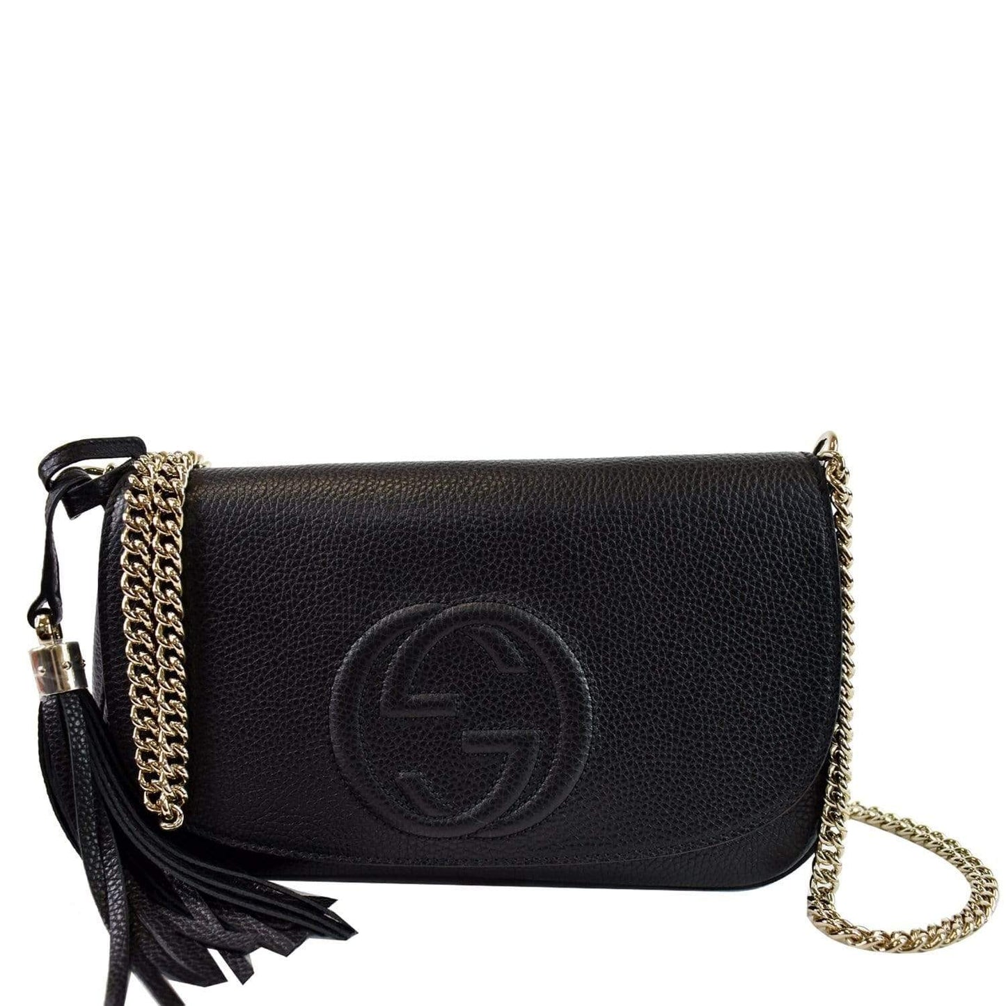 GUCCI Soho Chain Flap Leather Shoulder Bag Black 536224