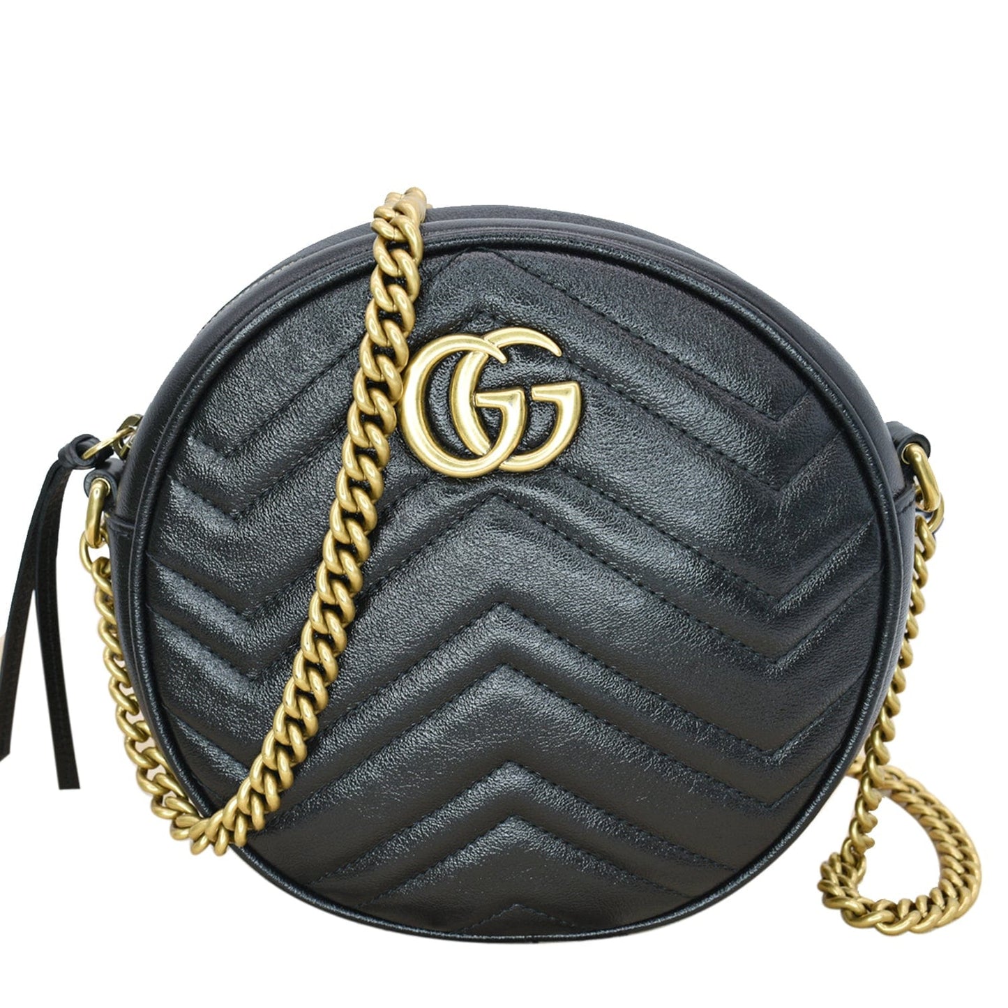 GUCCI GG Marmont Mini Round Leather Crossbody Bag Black 550154