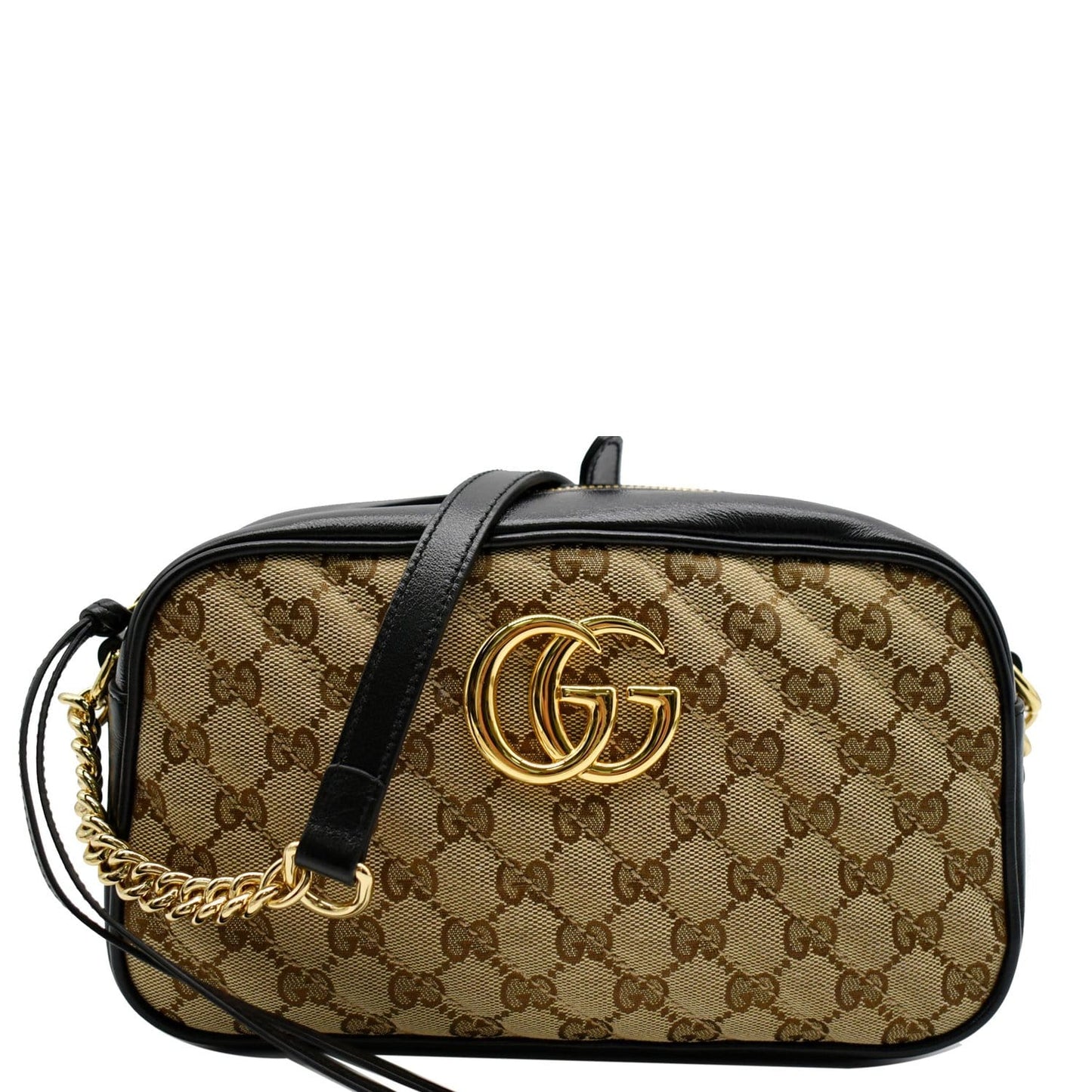 GUCCI GG Marmont Small Matelasse Canvas Leather Crossbody Bag Beige 447632