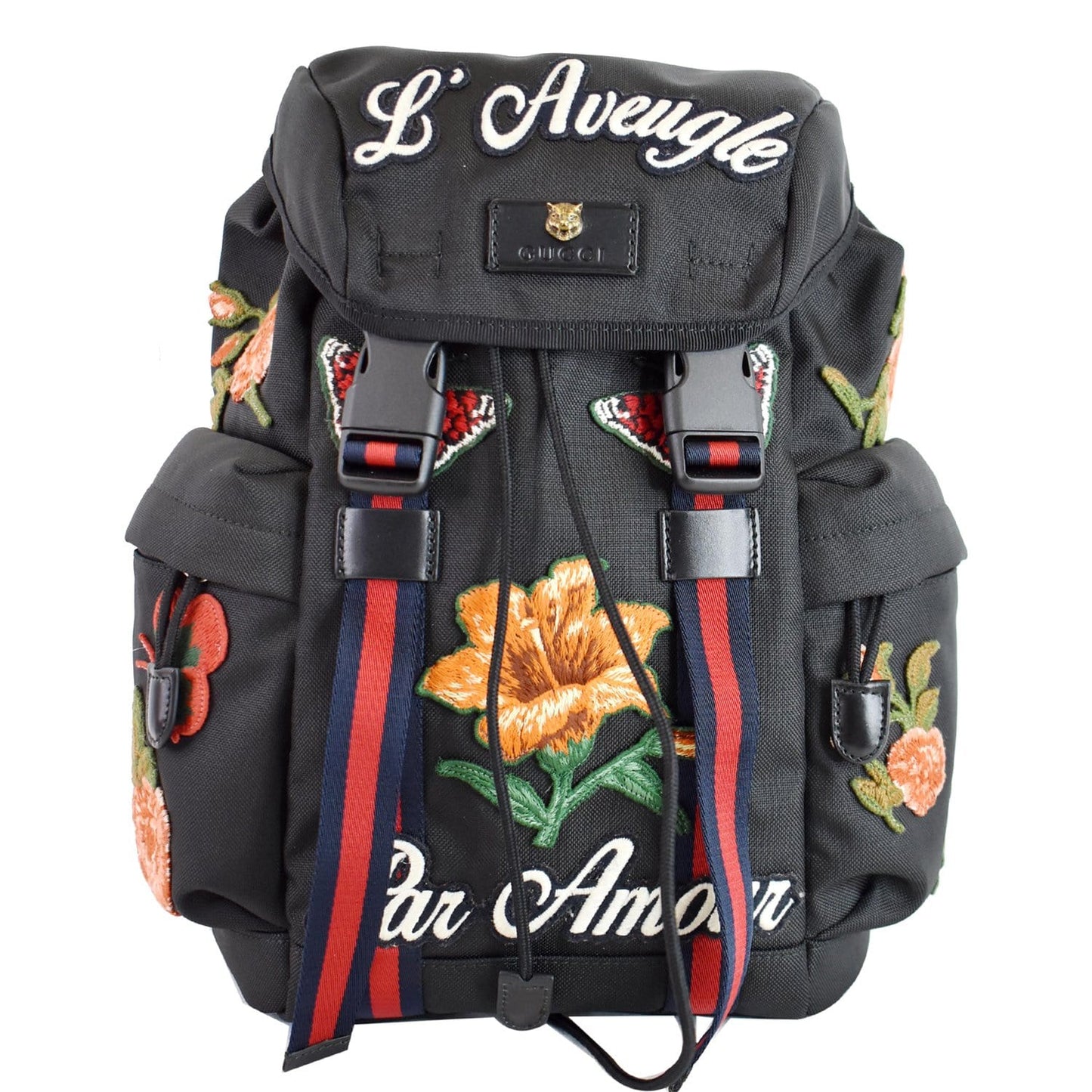 GUCCI Techno Embroidery Fabric Backpack Bag Black 478327