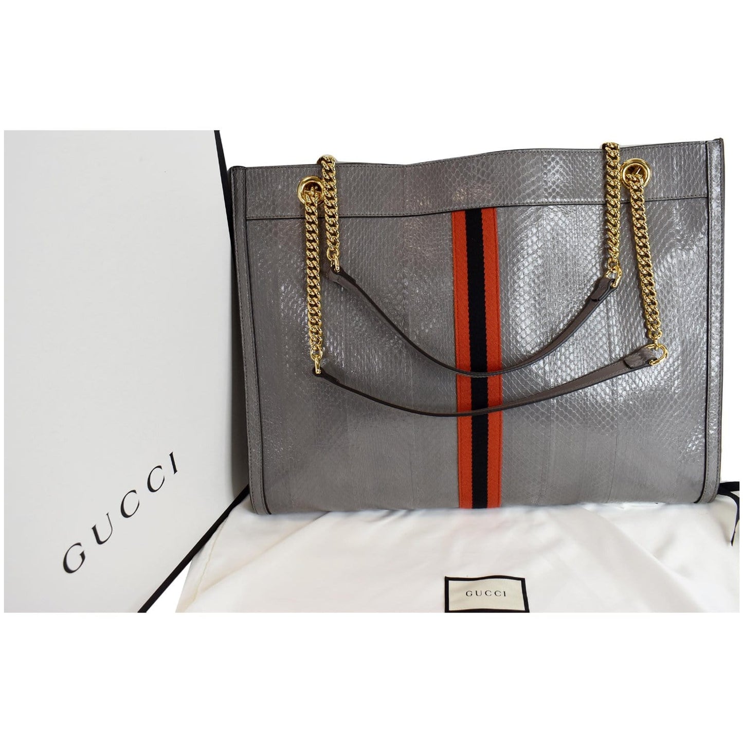 GUCCI Rajah Large Snakeskin Tote Shoulder Bag Dusty Grey 537219 - 25% OFF