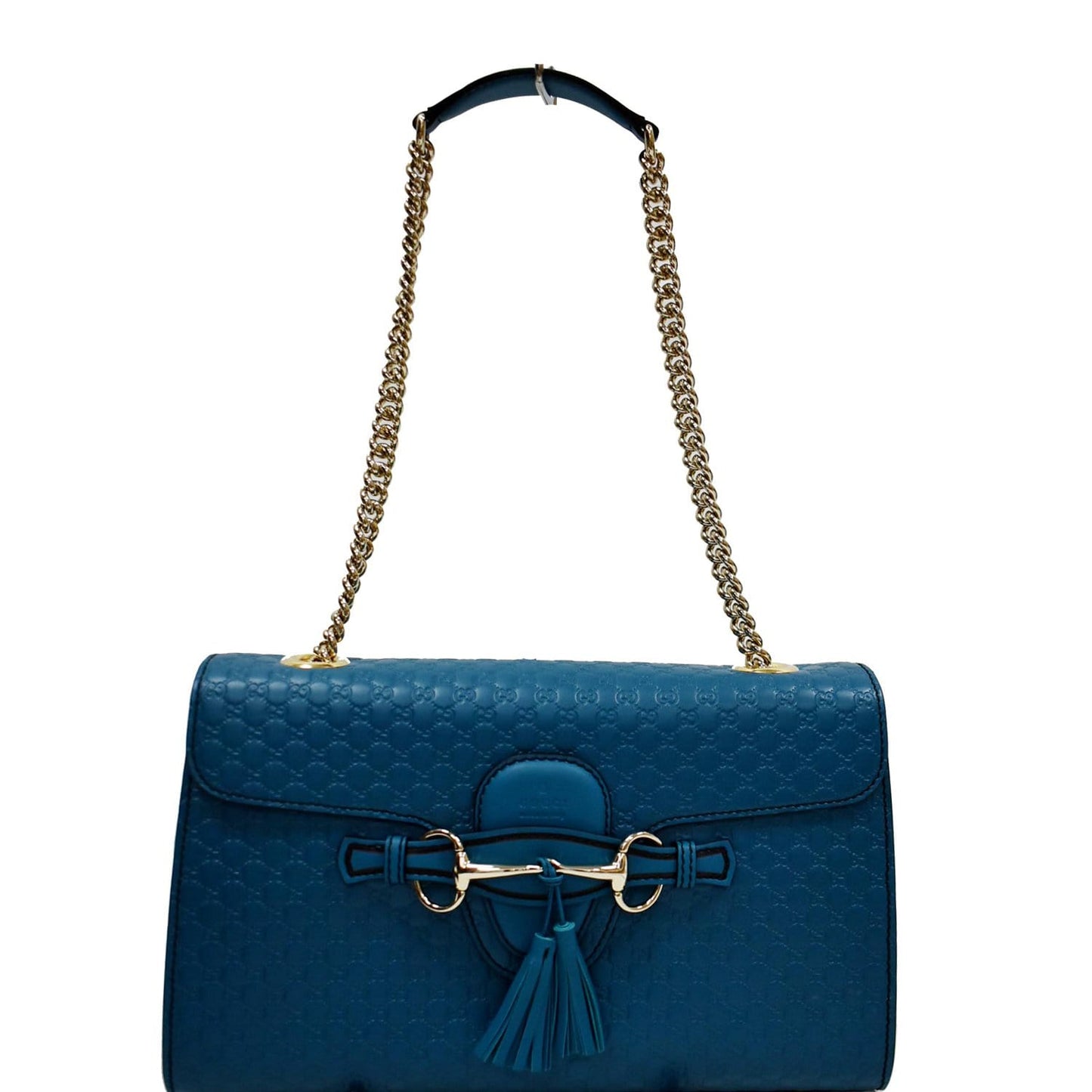 GUCCI Emily Medium GG Guccissima Leather Chain Shoulder Bag Teal