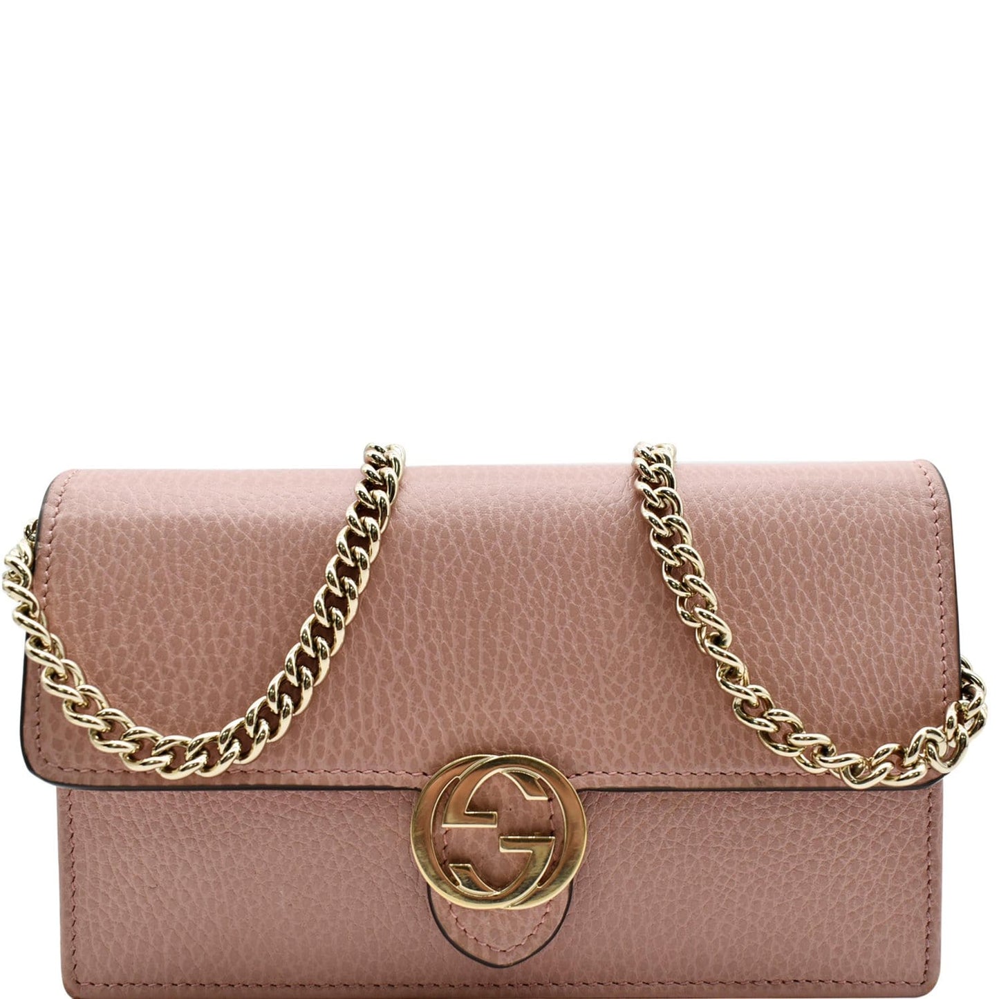 GUCCI Dollar Interlocking G Calfskin Leather Chain Wallet Crossbody Bag Soft Pink 510314