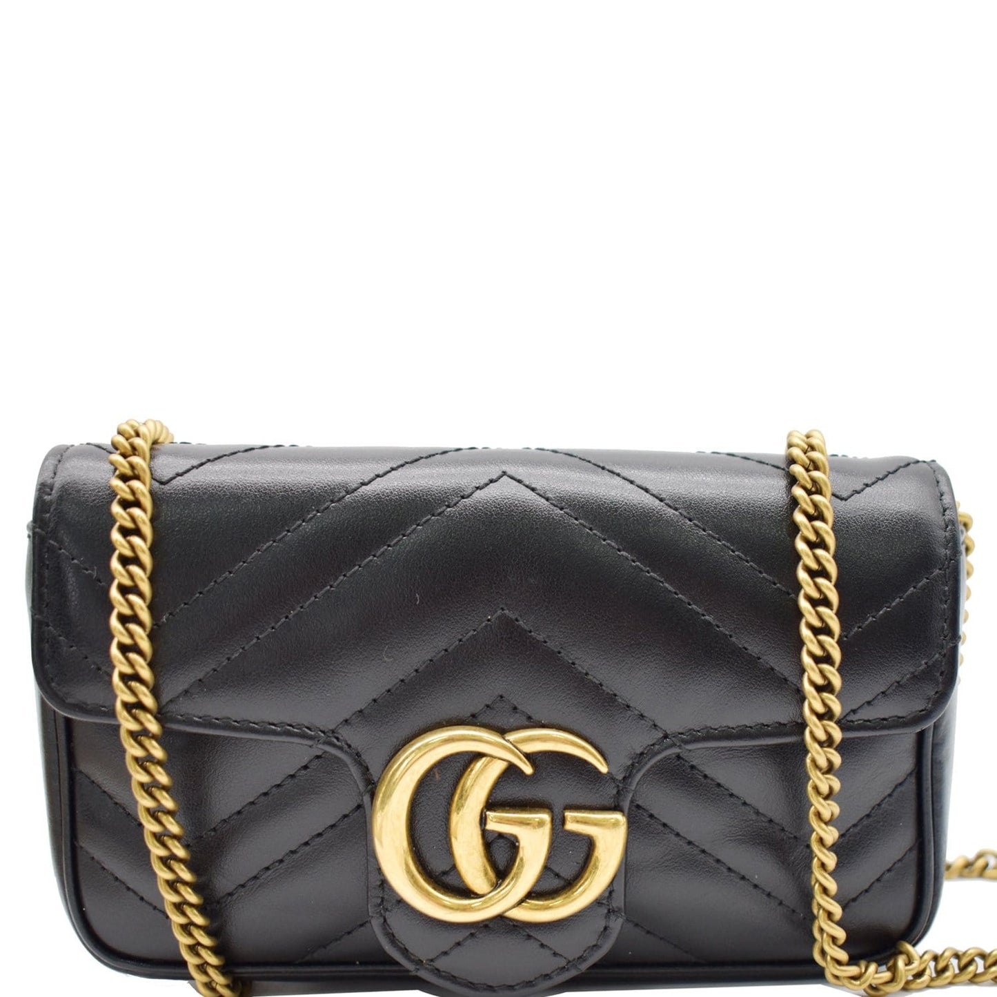GUCCI Marmont Super Mini Matelasse Leather Crossbody Bag Black