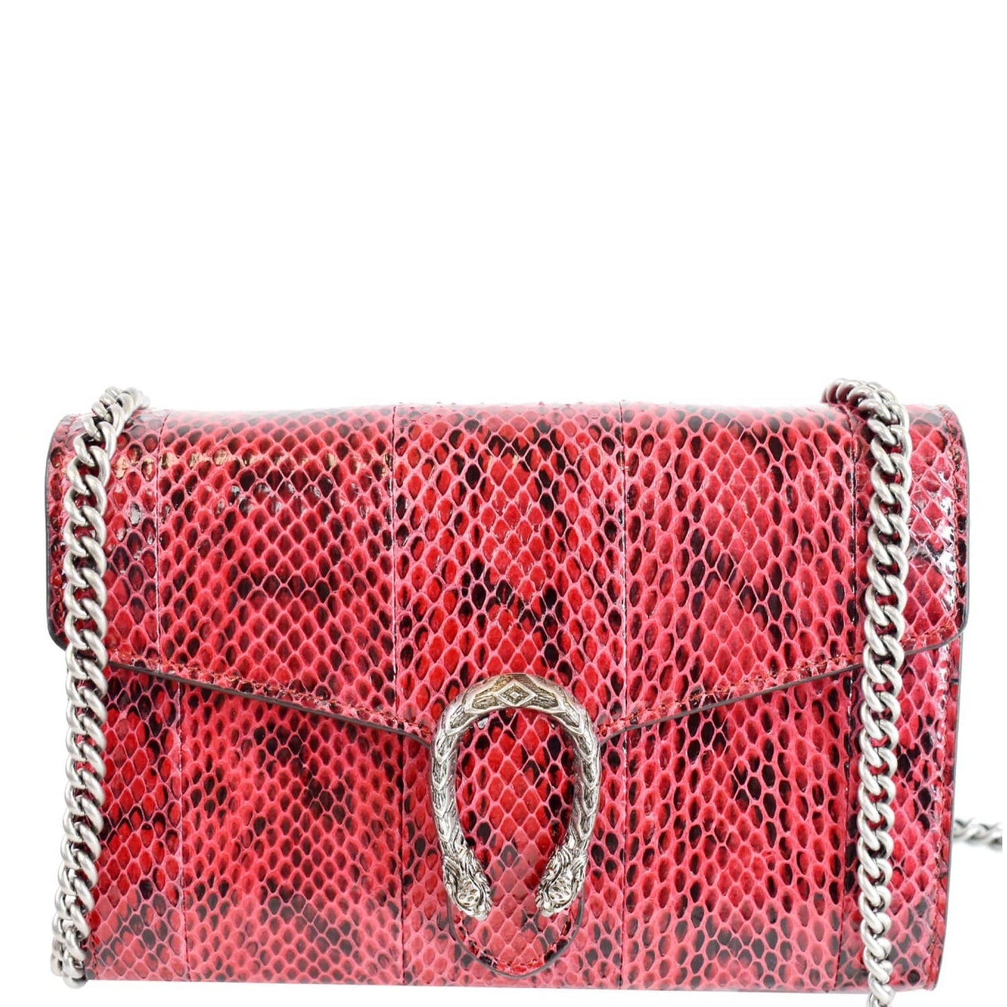 GUCCI Dionysus Mini Python Leather Crossbody Chain Wallet Red 401231