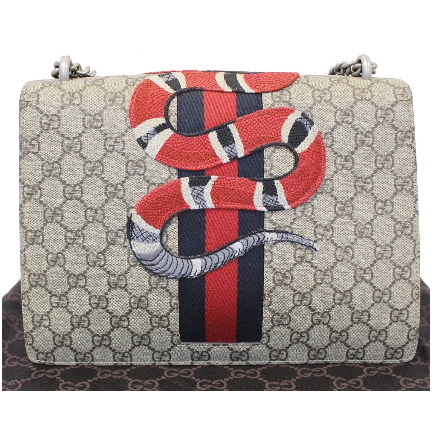 GUCCI Dionysus Medium GG Supreme Embroidered Shoulder Bag 400235 Beige