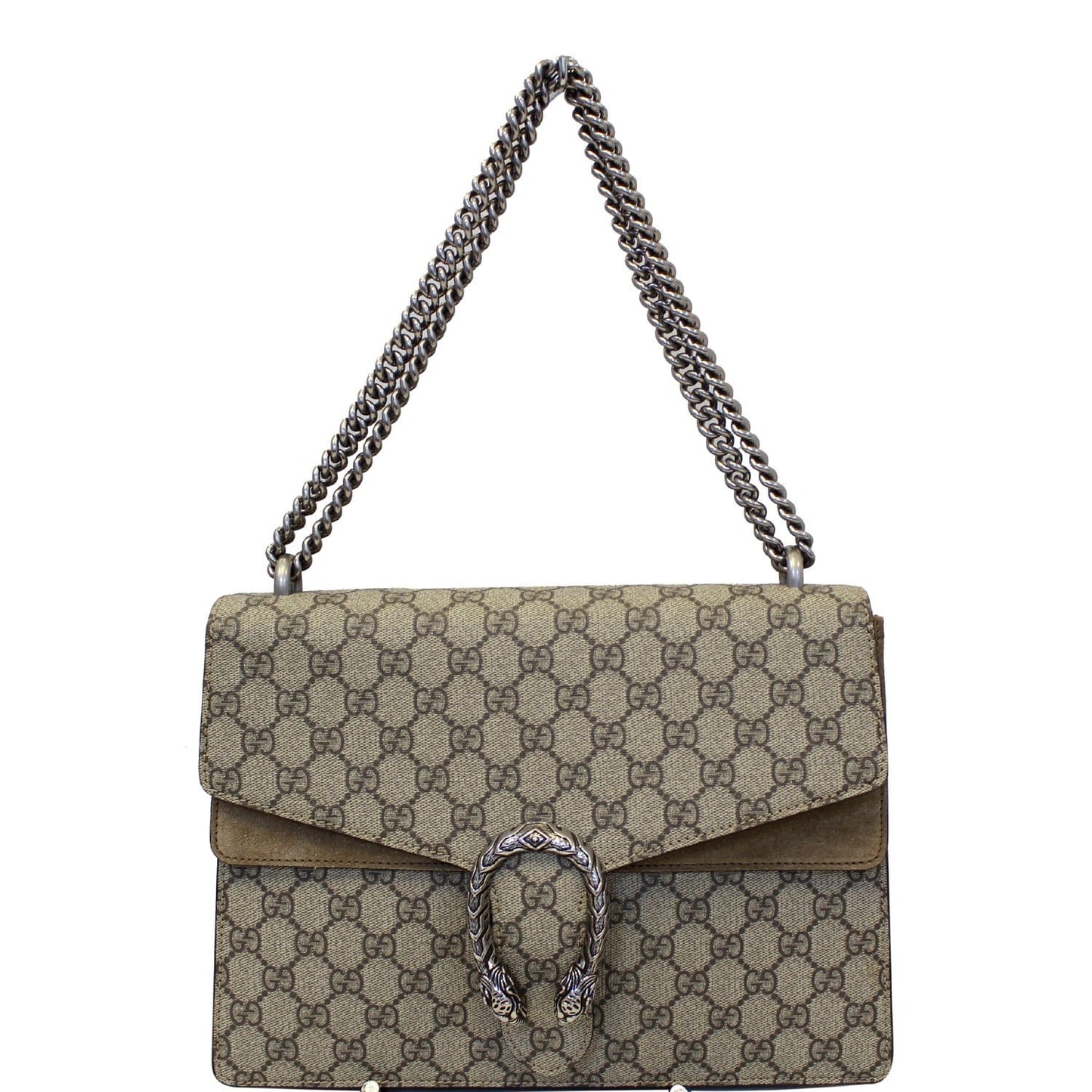 GUCCI Dionysus Medium GG Supreme Monogram Shoulder Bag Taupe