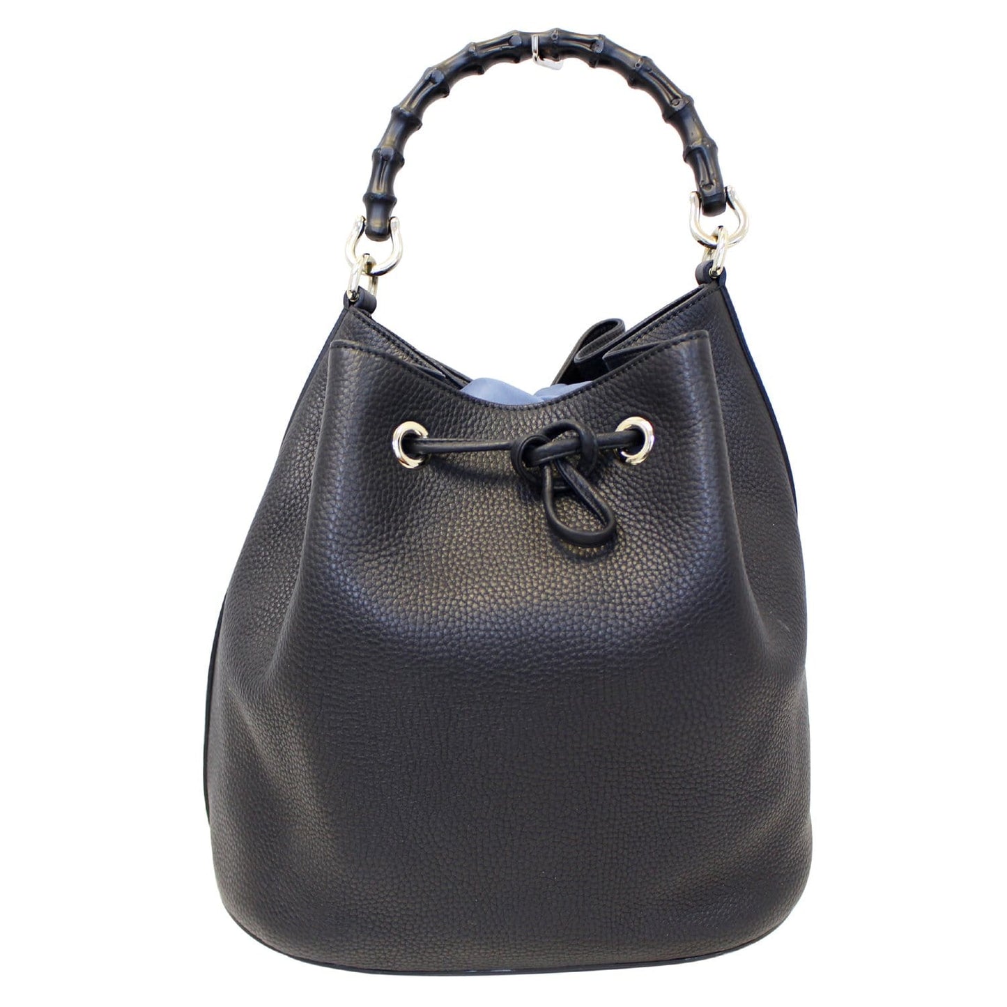 GUCCI Miss Bamboo Medium Leather Bucket Shoulder Handbag Black 387613