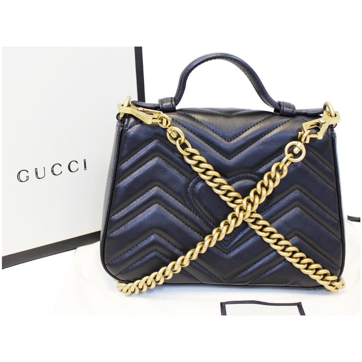 GUCCI GG Marmont Mini Leather Top Handle Bag Black 547260