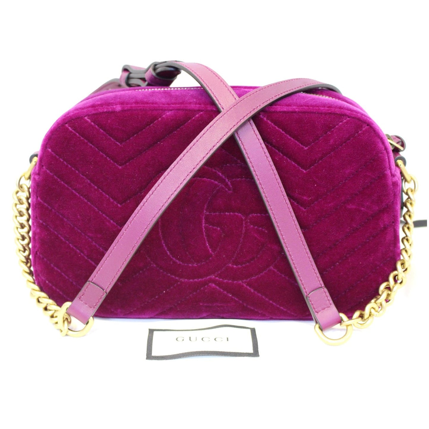 GUCCI GG Marmont Velvet Small Crossbody Bag Plum
