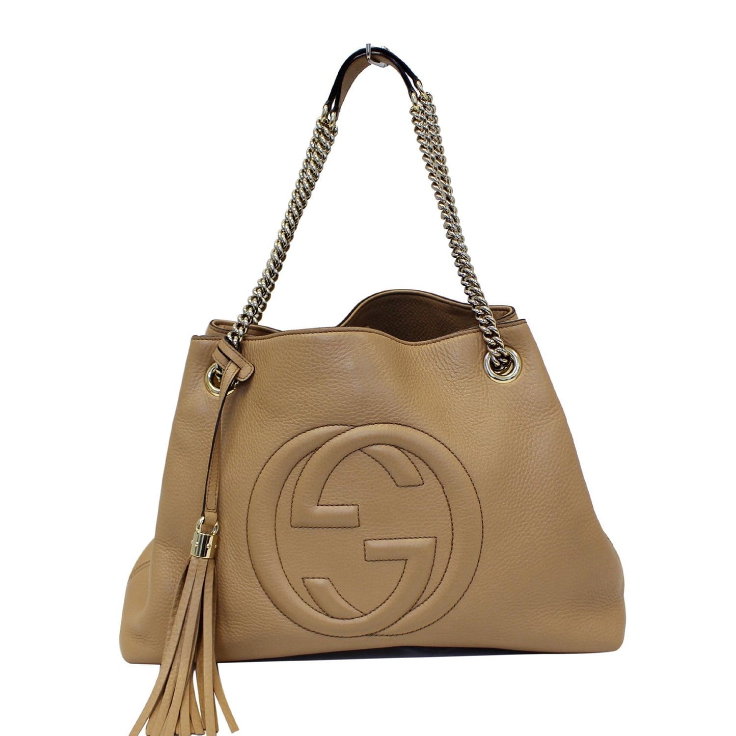 GUCCI Soho Pebbled Leather Chain Shoulder Bag 308982 Beige