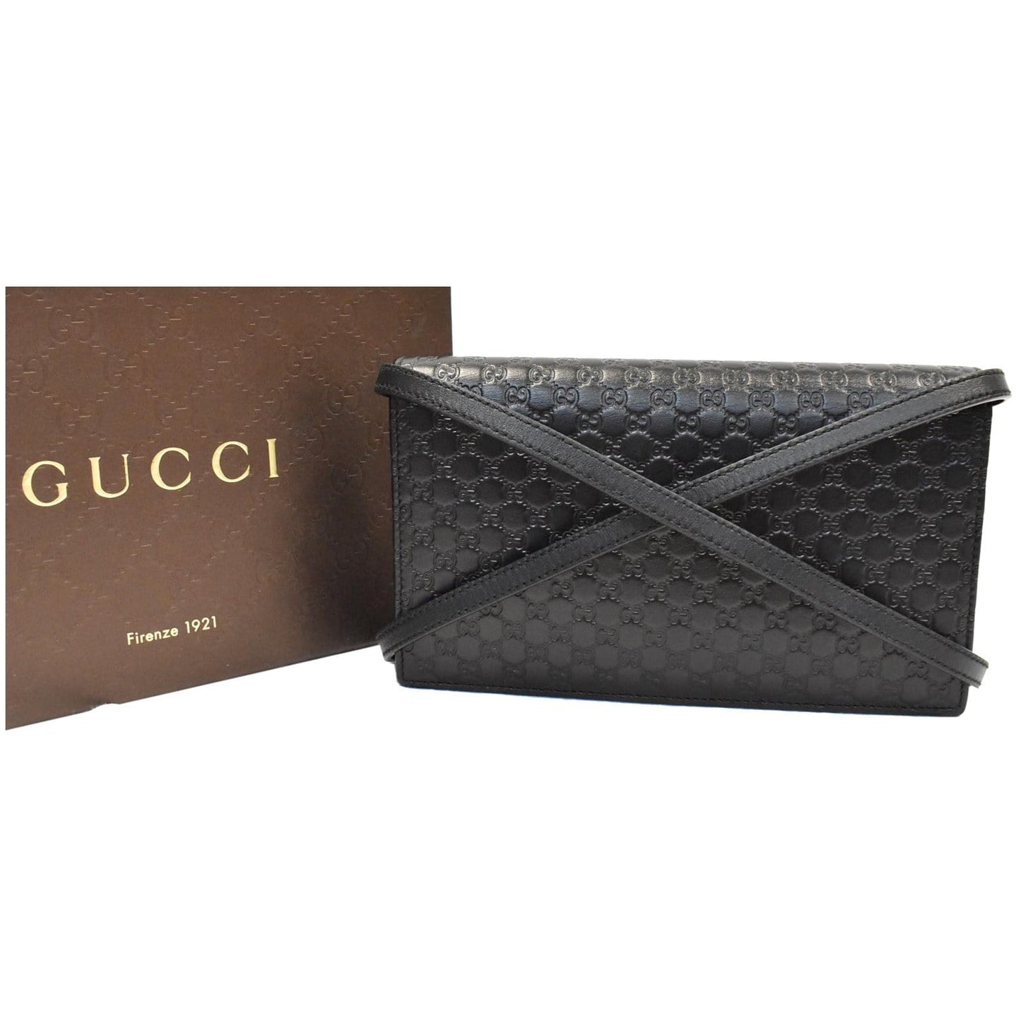 GUCCI GG Micro Guccissima Leather Crossbody Wallet Black 466507