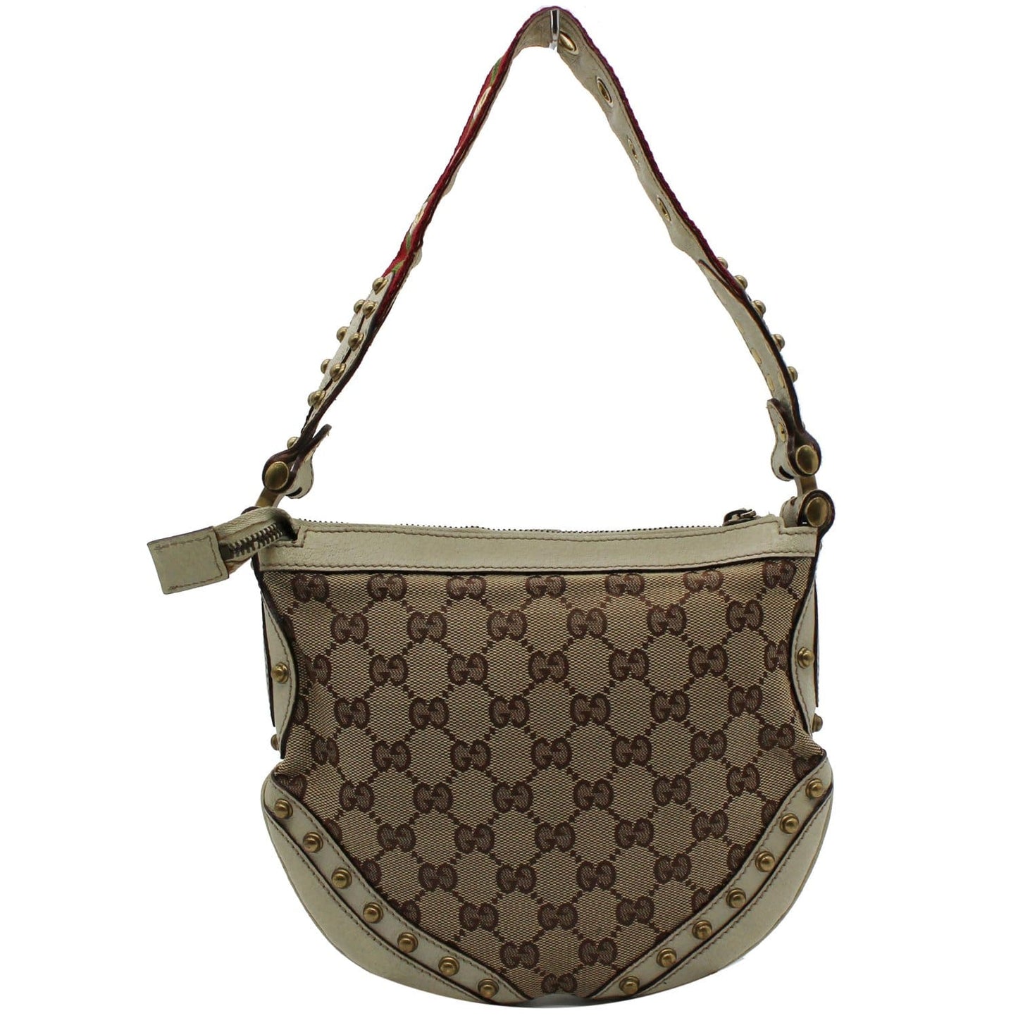 GUCCI Pelham Small GG Canvas Studded Shoulder Bag Beige