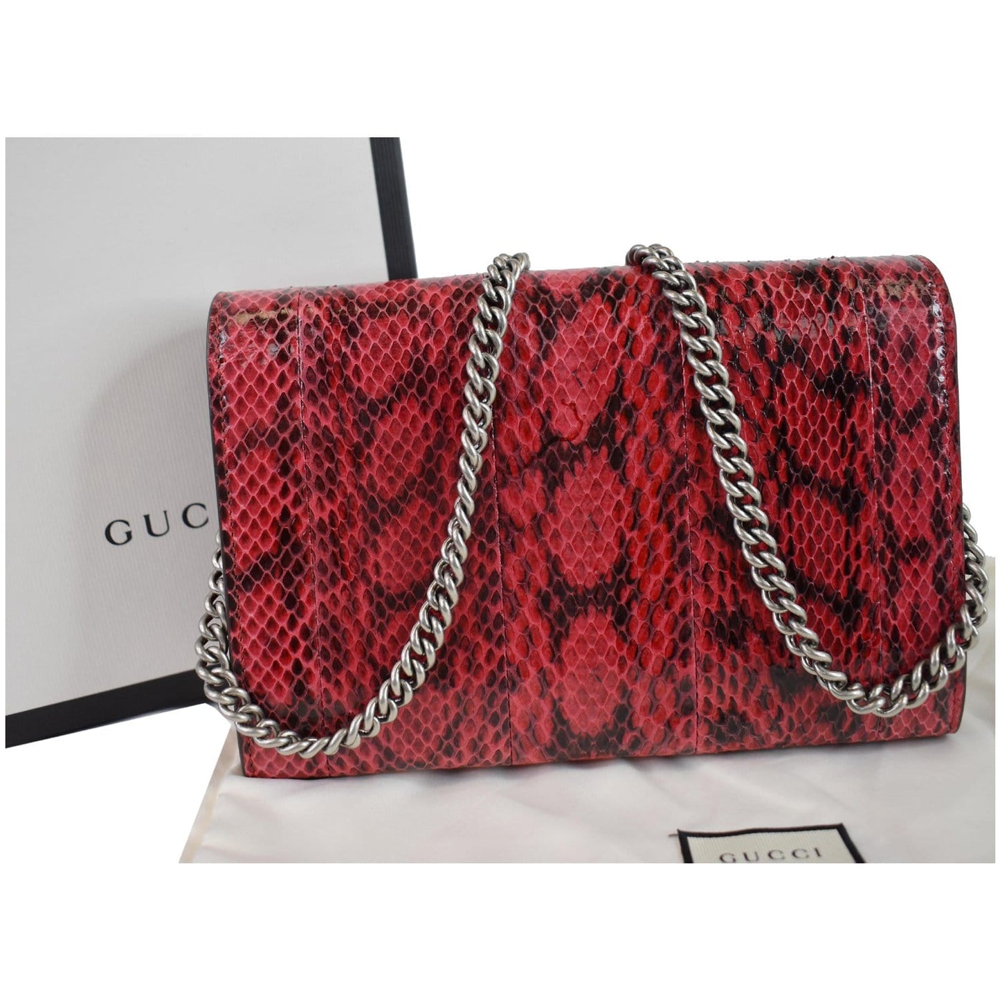 GUCCI Dionysus Mini Python Leather Crossbody Chain Wallet Red 401231