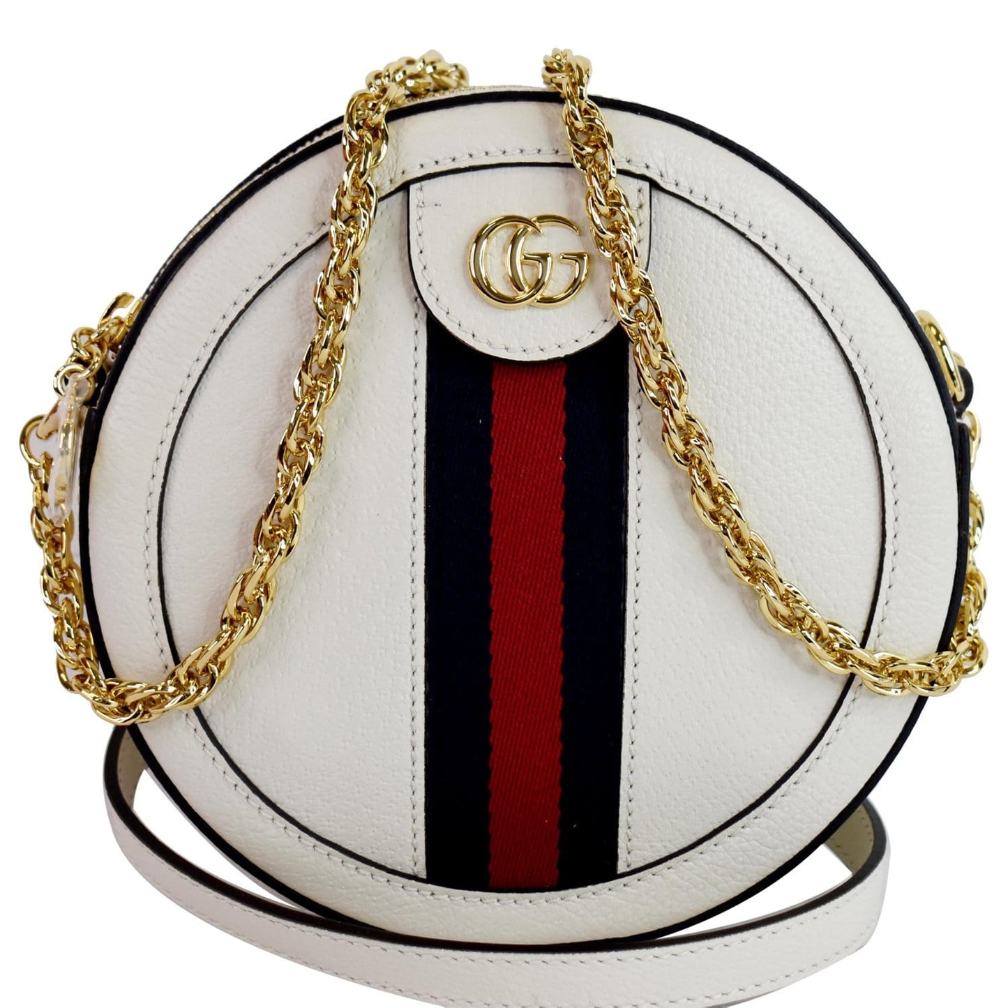 GUCCI Ophidia Mini GG Round Web Leather Crossbody Bag White 550618