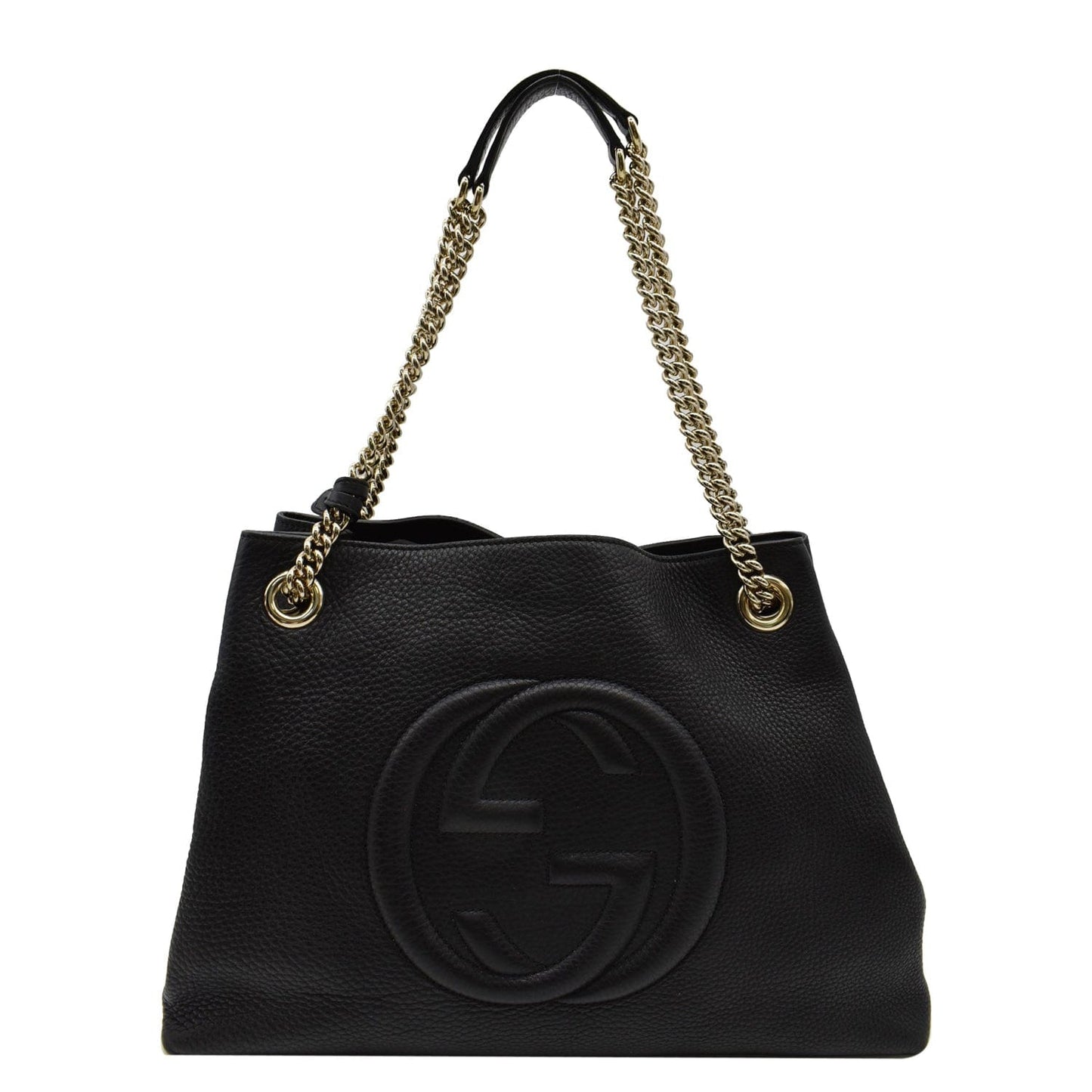 GUCCI Soho Pebbled Leather Chain Shoulder Bag Black 308982