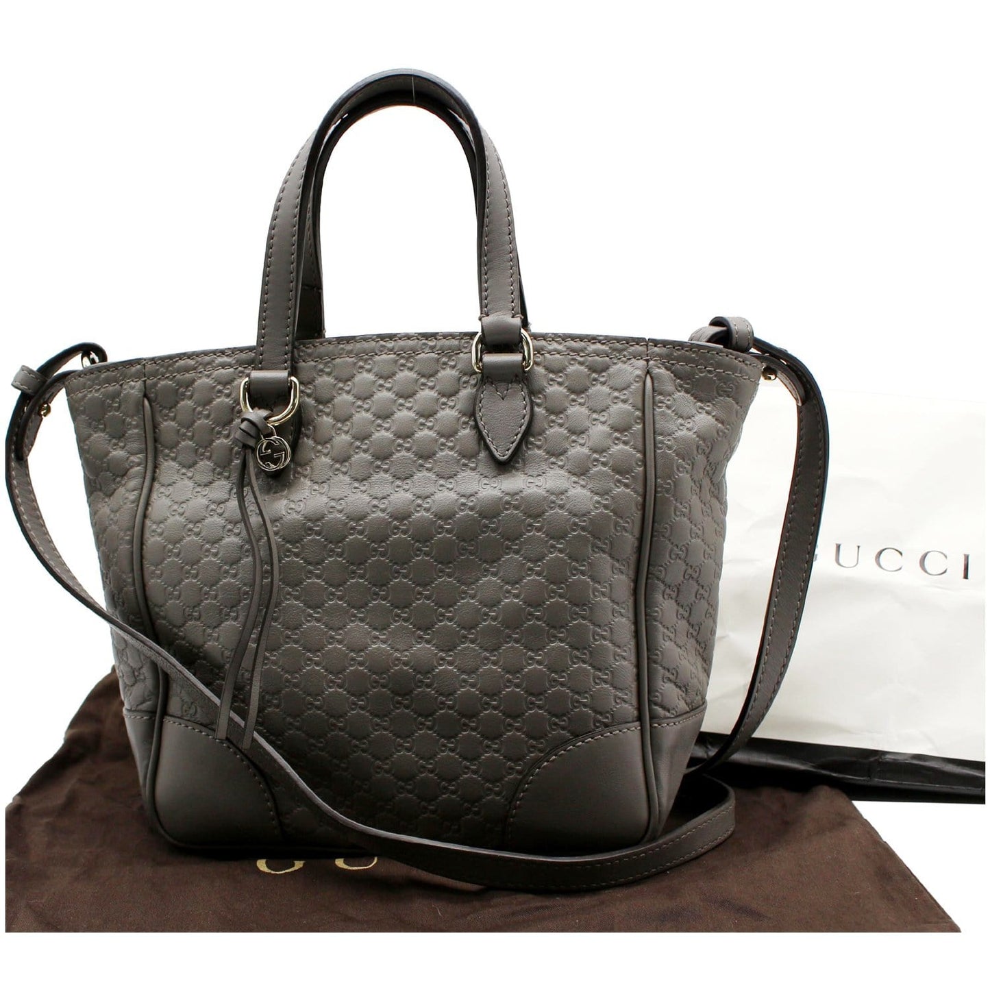 GUCCI Small Bree GG Guccissima Leather Tote Crossbody Bag Grey 449241