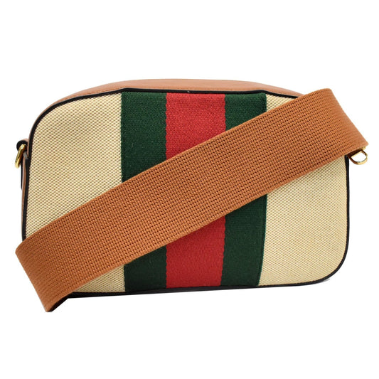 GUCCI Vintage Web Canvas Shoulder Bag Beige 575073