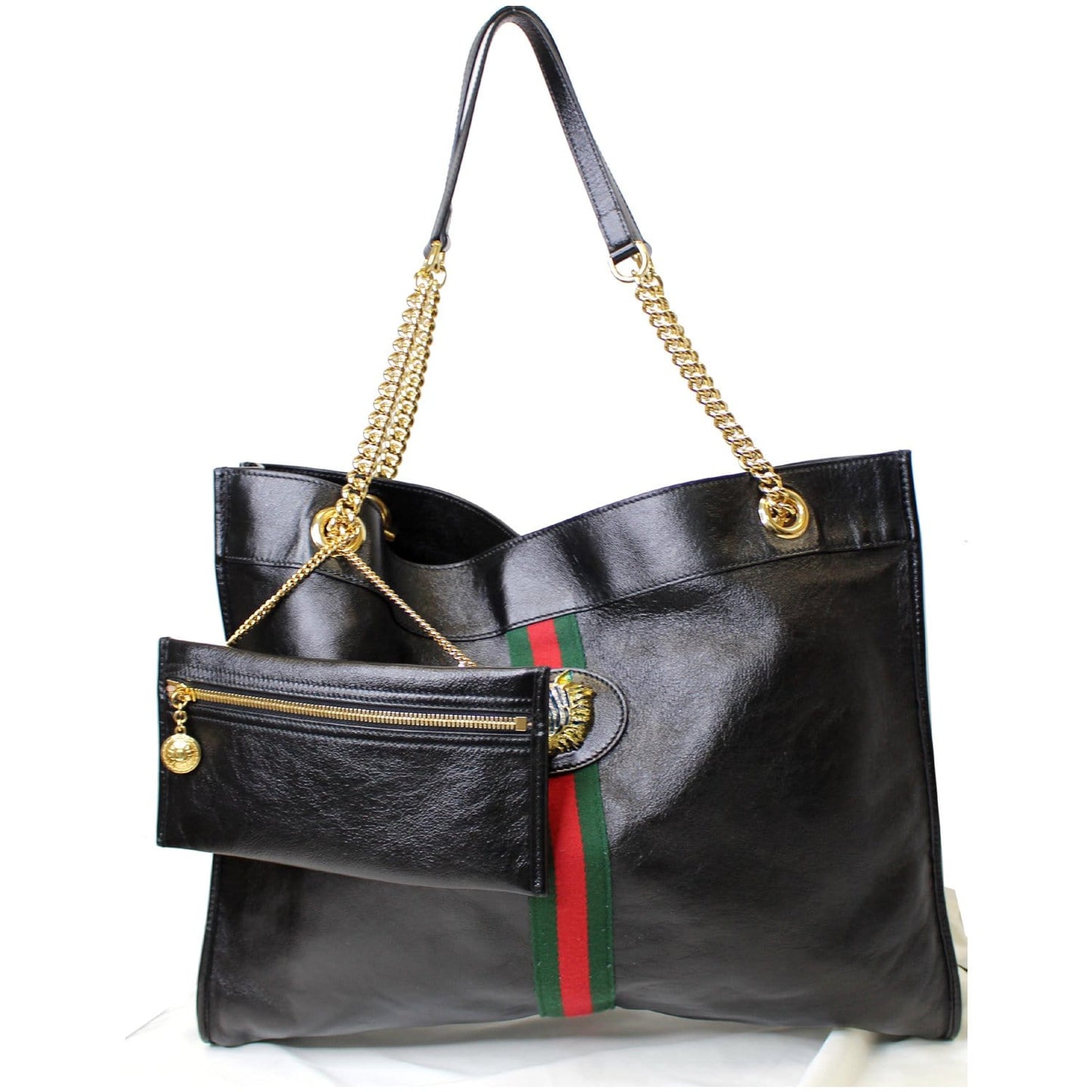 GUCCI Rajah Large Leather Tote Shoulder Bag Black 537219