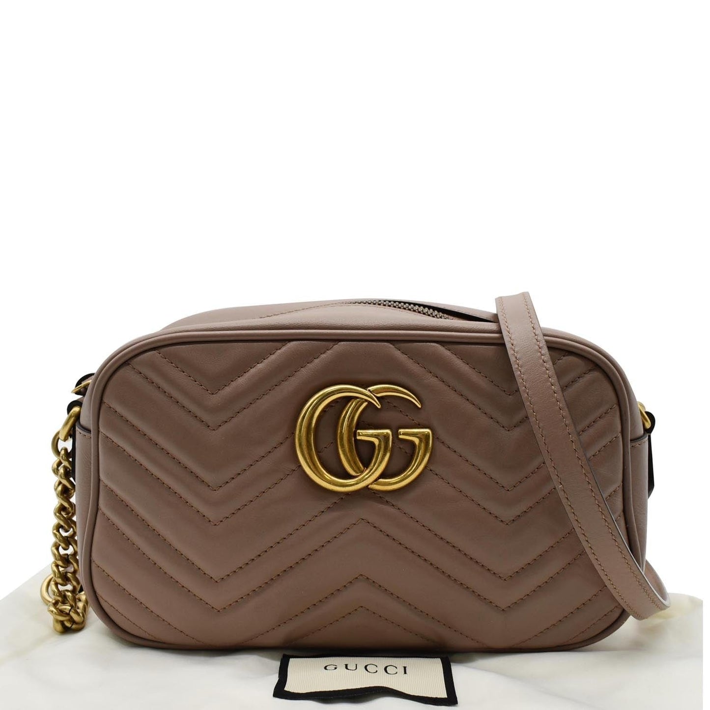 GUCCI GG Marmont Small Matelasse Leather Crossbody Bag Taupe 447632