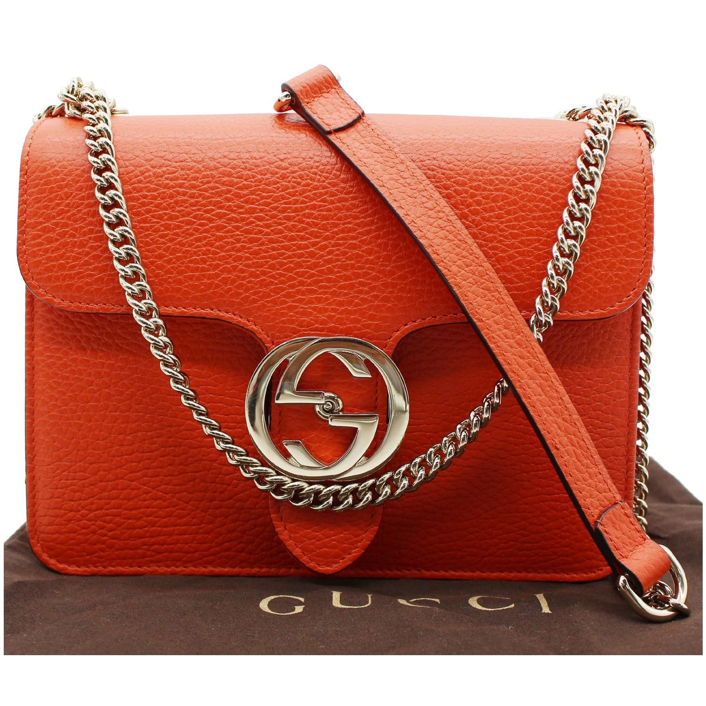 GUCCI Interlocking GG Leather Crossbody Bag Orange