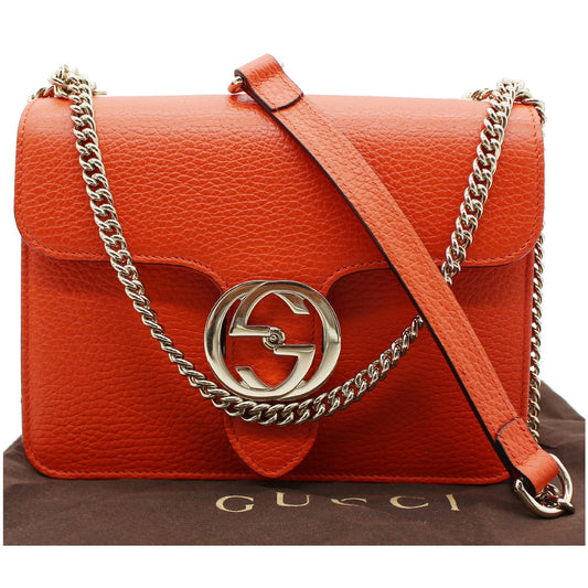 GUCCI Interlocking GG Leather Crossbody Bag Orange