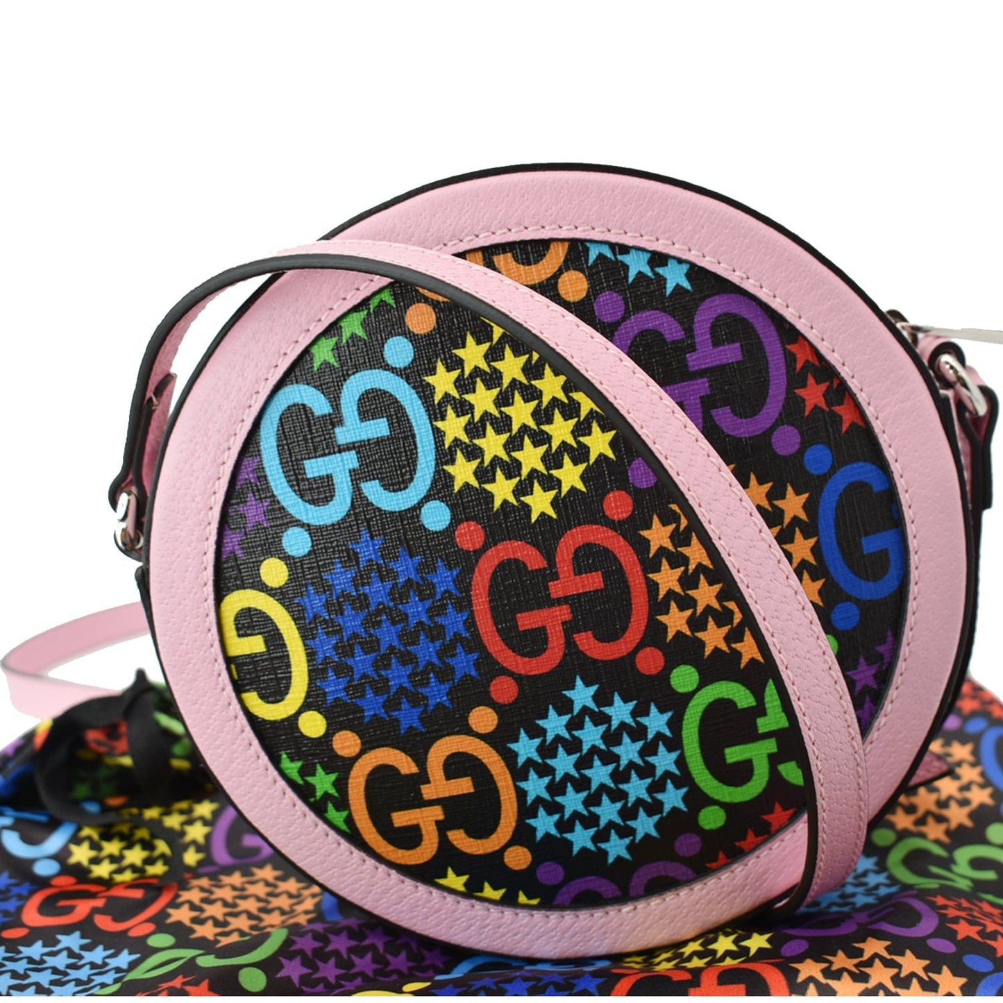 GUCCI GG Psychedelic Round Leather Crossbody Bag Multicolor 603938